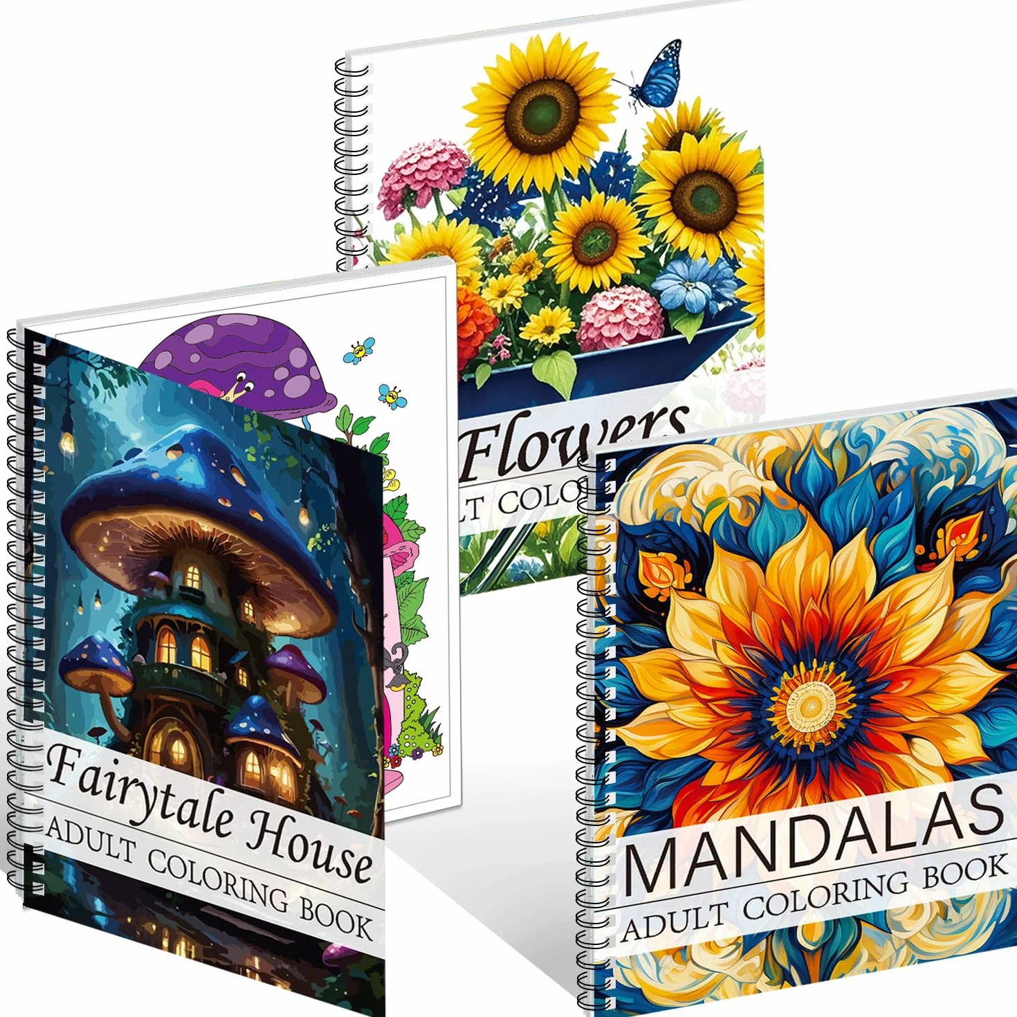 Aannanl 3 Pezzi Libri da Colorare per Adulti, Album da Colorare per Adulti Antistress incluso Mandalas, Fiori e Casa da Favola Tema,A4 Dimensioni,60 Immagini,Anti-Stress e Ansia