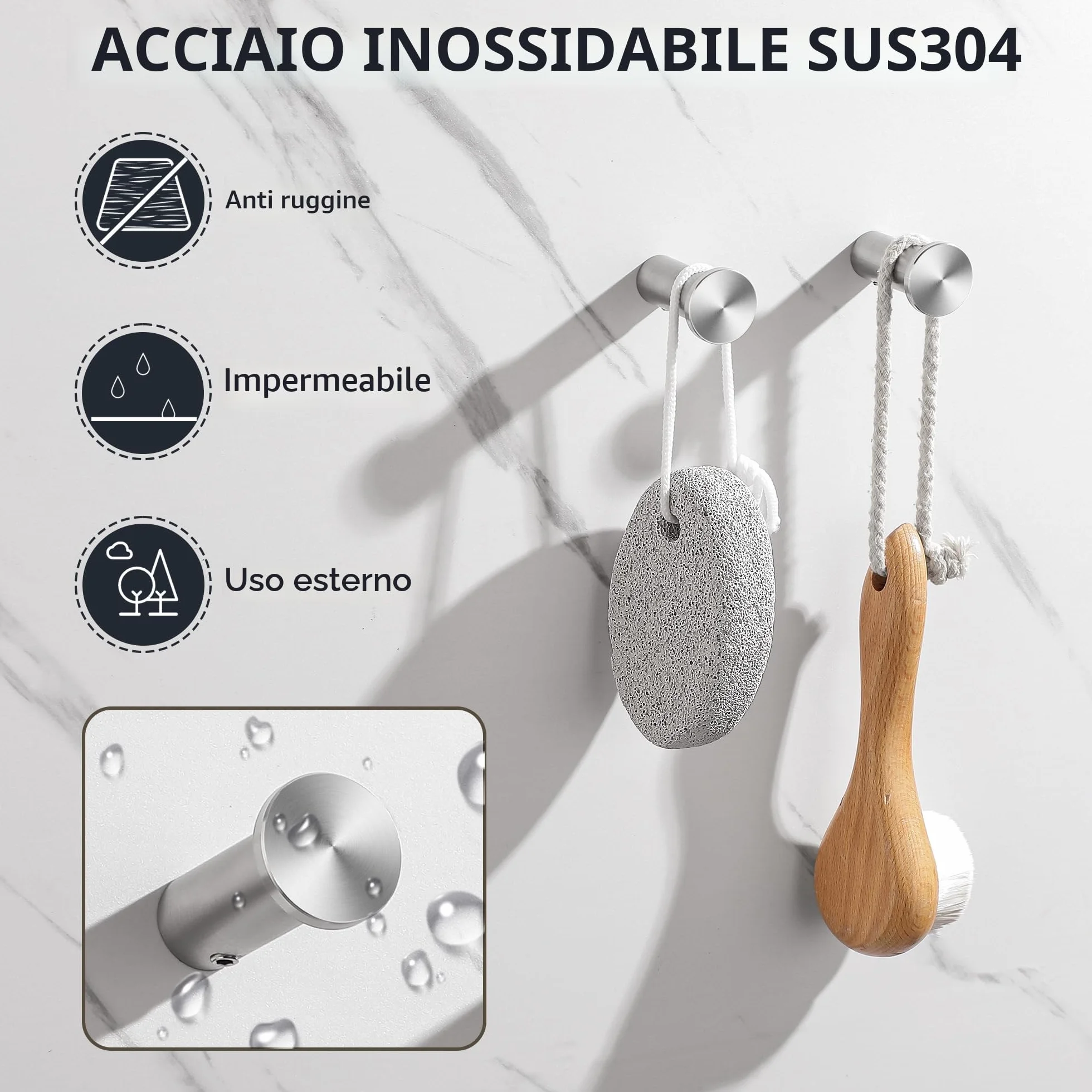 SAYAYO Ganci Accappatoio Bagno Acciaio Inox 15 kg 2 Pezzi Argento