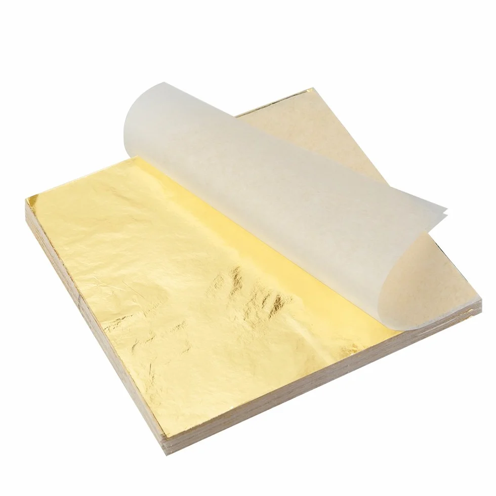 Kuuqa, fogli di foglia oro, ideali per doratura, artigianato, progetti artistici e decorazioni, 100 pezzi Oro