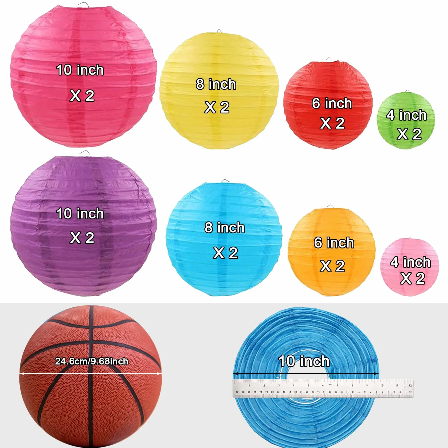Lanterne di Carta Colorate, 16 Pezzi Lanterne di Carta Rotonde Cinesi Lanternas Stile Palloncino, per Decorazioni per la Casa, Feste e Matrimoni feste a soffitto (4", 6", 8", 10")
