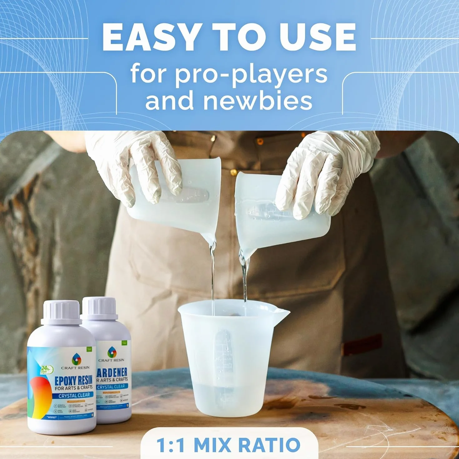 CRAFT RESIN 8L Resina Epossidica – Completo Resina Epossidica Trasparente per Gioielli, Sottobicchieri – Resina Bicomponente a Bassa Viscosità per Principianti e Professionisti