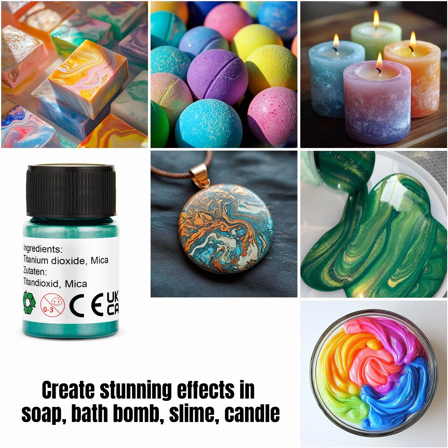 Roizefar Polvere di Mica - Pigmento di Resina Epossidica 12 Colori, Colorante per Sapone, Colorante in Polvere Metallico per la Creazione di Gioielli, Bombe da Bagno, Nail Art (5 g per Bottiglia)