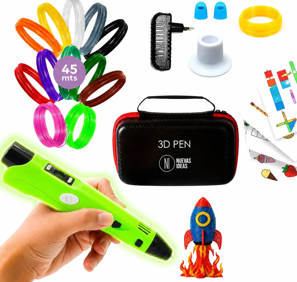 Penna 3D, matita 3D, filamento PLA, display LCD, strumento per artigianato e riparazioni, temperatura e velocità regolabili, con borsa per il trasporto