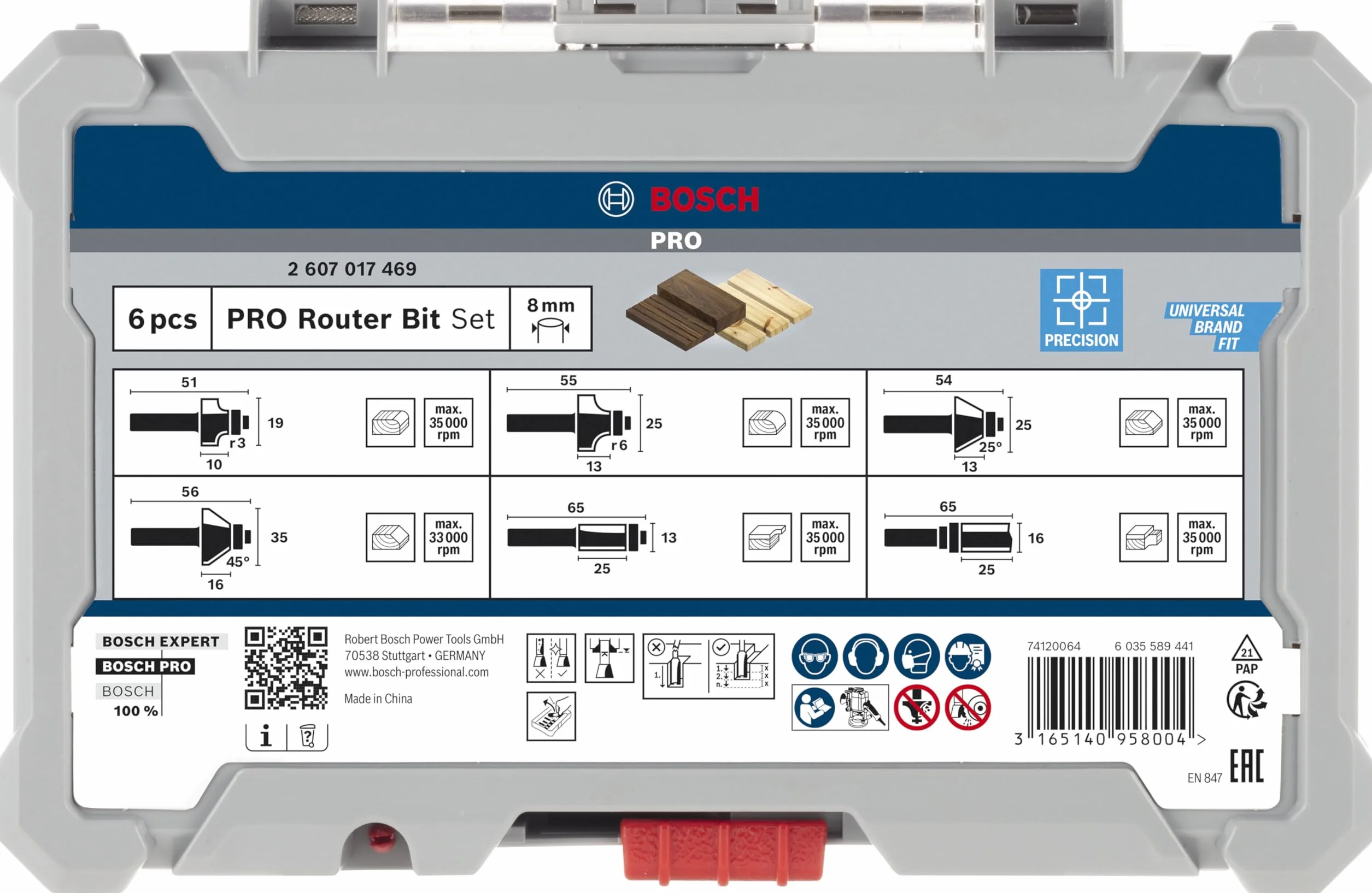 Bosch 6x Set frese per profilare, smussare e scanalare PRO, 6 pz (per Legno tenero, Legno duro, Ø 19, 25, 25, 35, 13, 16 mm, Professional Accessorio Fresatrice portatile, Rifilatore)