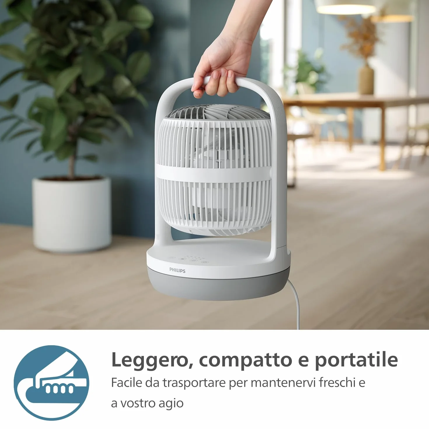 Philips Serie 2000 Ventilatore da Tavolo 23 dB Circolatore d'Aria Timer 12 Ore CX2050 Bianco Ricondizionato