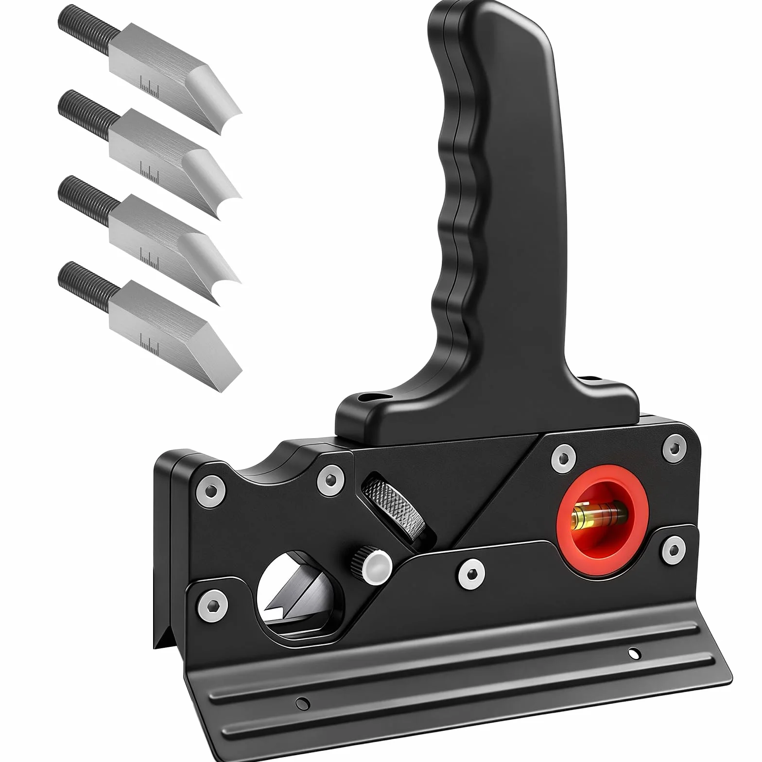 HYCHIKA Pialla per Legno con 4 lame (45°/3/5/6mm), Pialletto a Mano per Legno. Impugnatura Ergonomica, Livella a Bolla, Pialla Manuale per Legno per Falegnami e Carpentieri