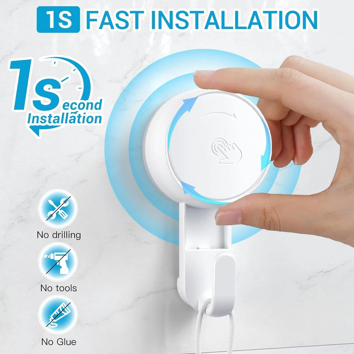 Ganci Ventosa Bagno 2 Pezzi Senza Foratura, Gancio a Ventosa per Piastrelle 5KG Bianco