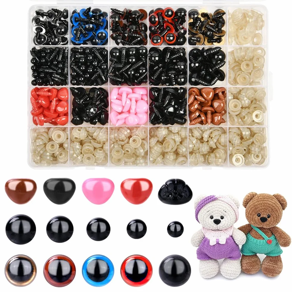 OSDUE 752 Pezzi Occhi per Amigurumi, Colorati di Sicurezza e Naso Accessori per Giocattoli Fai-da-Te per Bambole Teddy, Giocattoli di Peluche e Artigianato di Marionette, Pupazzi, Bambole di Plastica