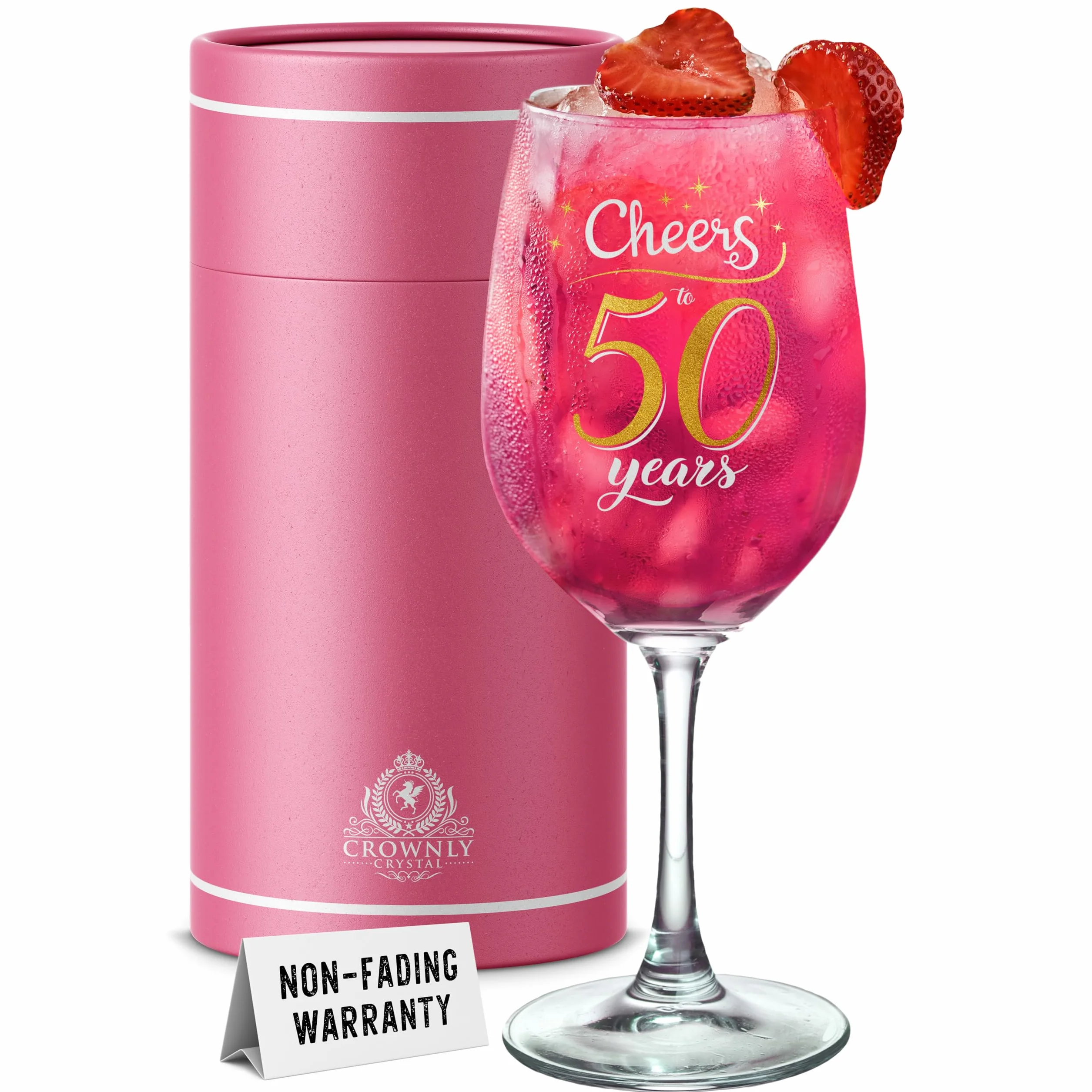 CROWNLY CRYSTAL Calice Da Vino Personalizzato Regalo Donna 50 Anni Con Scritta Cheers To 50 Years Bicchiere Vino Personalizzato In Vetro Elegante Con Scatola Regalo Premium Per Compleanno Importante
