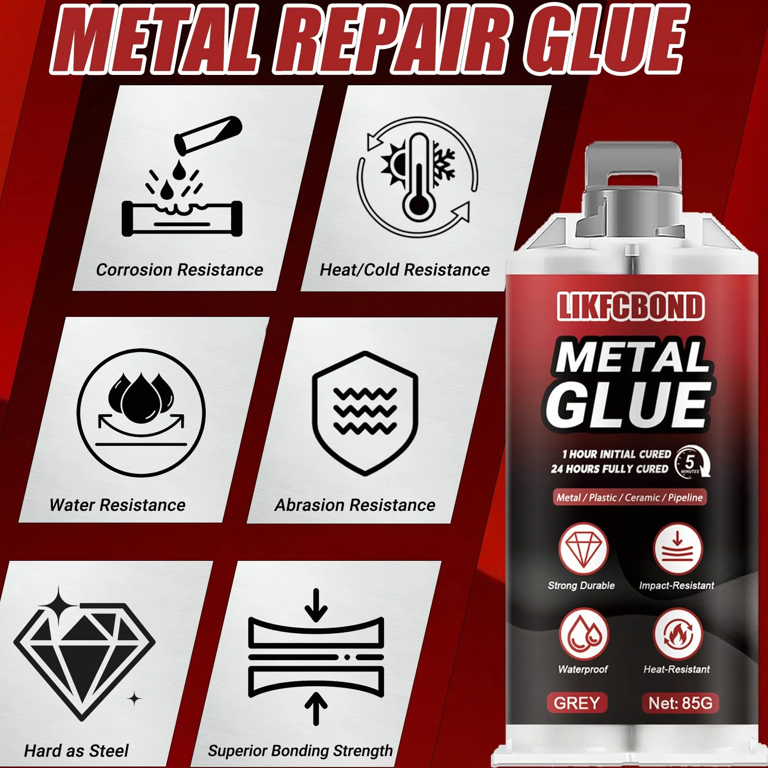 Colla per Metallo Extra Forte, 85g Pasta per Saldatura a Freddo a Base di Metallo Liquido, Resistente al Calore e Impermeabile, Colla Metalli per Saldare Riparare Metallo, Alluminio