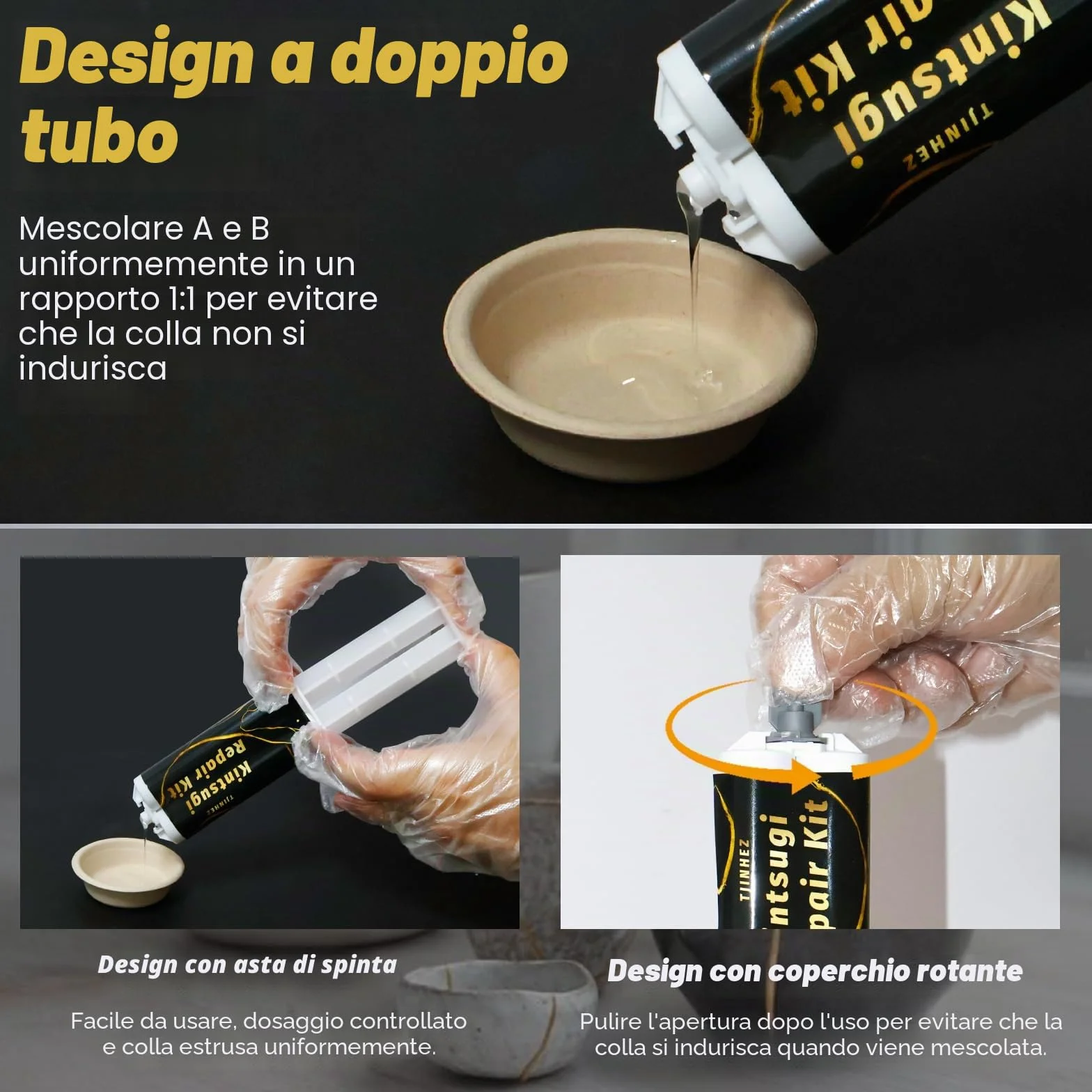 Kit di Riparazione Kintsugi 50ml - Colla Alimentare Oro per Porcellana e Ceramica | Set di Riparazione Oro Adatto per Ceramica, Porcellana, Vetro, Giada e Sculture