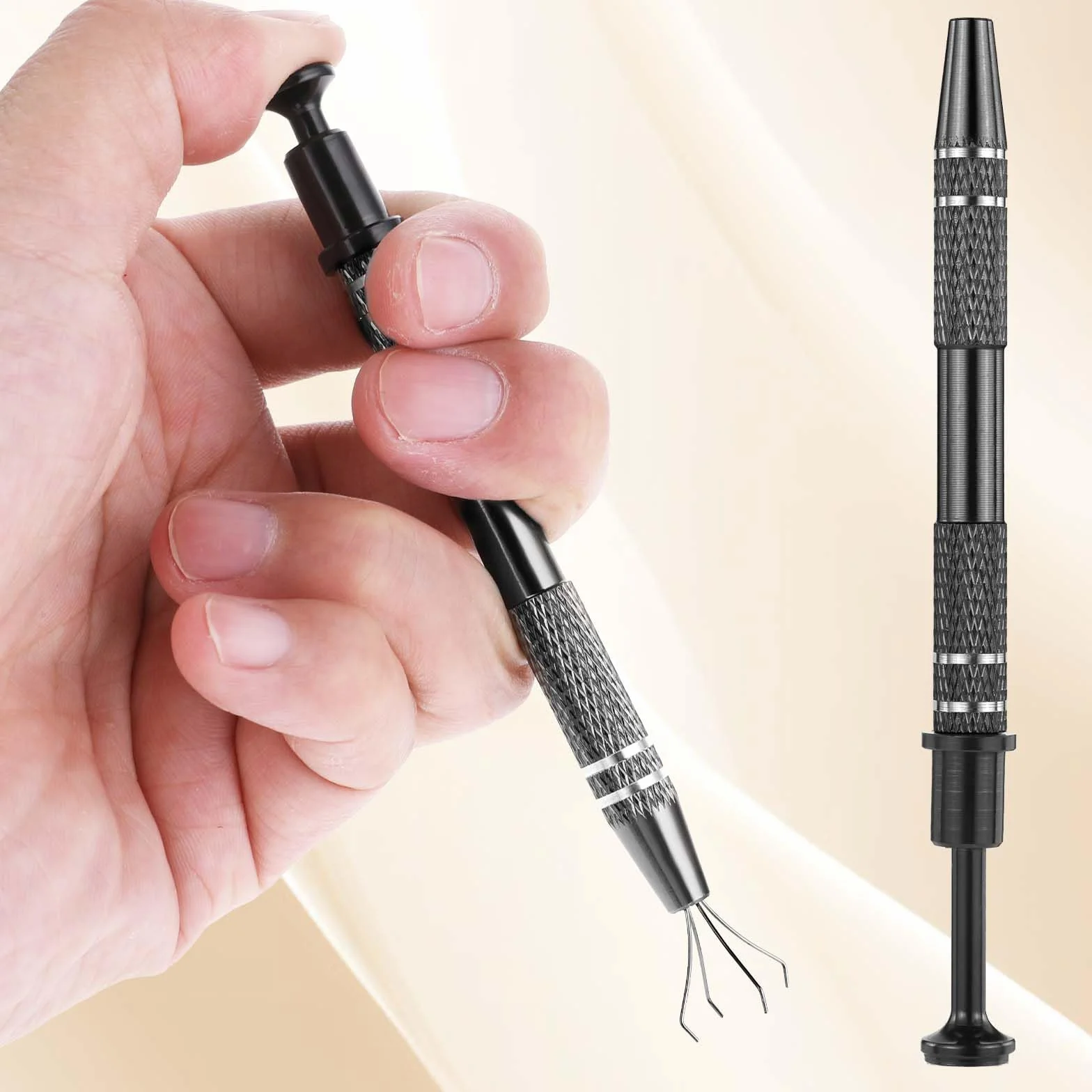 4 rebbi BGA Chip Pick Piercing Ball Grabber Tool, 4-claw Acciaio Inox Gioielliere, Pick Up Strumento per Piccole Parti, IC Chip Componenti Elettronici, Nero