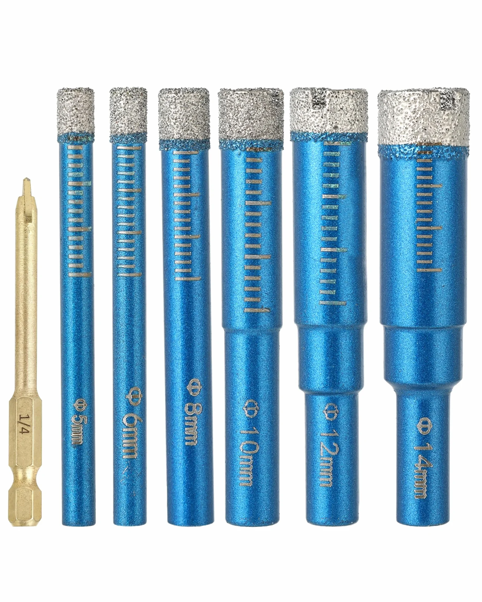 Set 7 pezzi punte per gres porcellanato diamantate, include 6 mm più misure 5/8/10/12/14 mm, frese per piastrelle adatte ceramica vetro granito porcellana marmo.