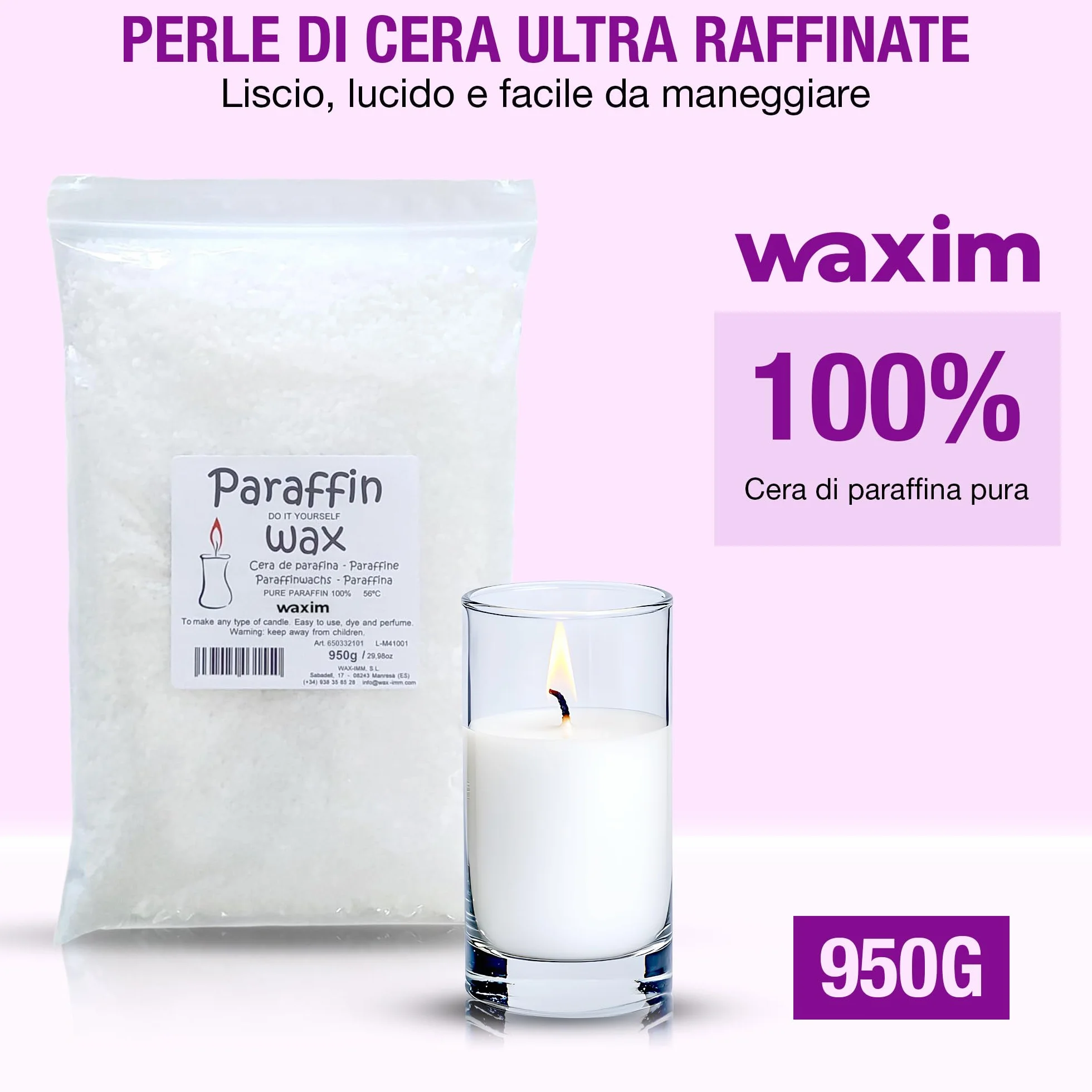 WAXIM Cera di Parafina per Candele 950 g in Perle – Cera per Candele Fai da Te, Candle Wax Bianca a Fondere per Candele, DIY, Cera da Sciogliere, Creazione Artigianali