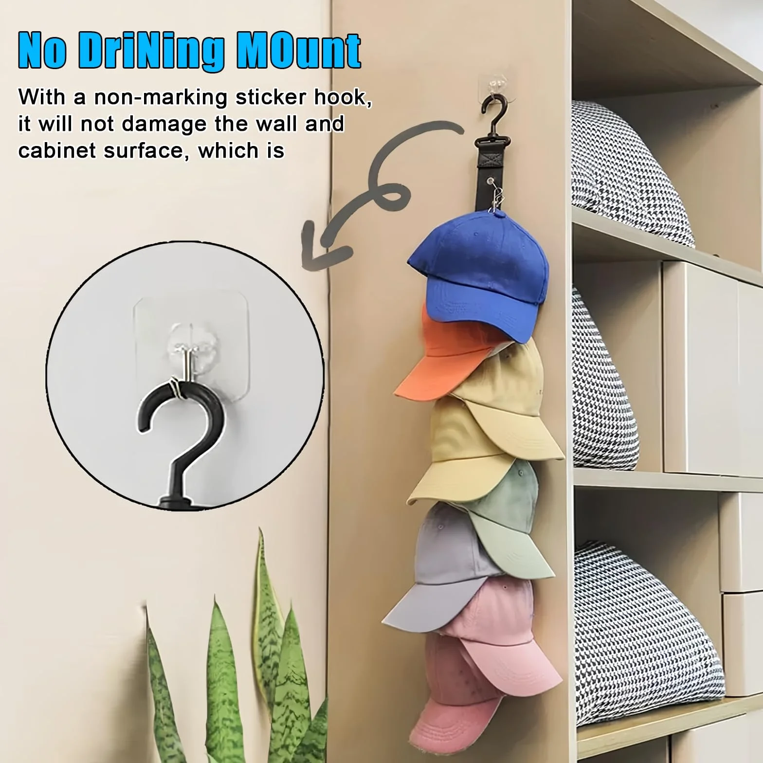 2 Pezzi Porta Cappelli Nero,8 Appendere Appendi Cappelli,Porta Cappelli da Parete,Portacappelli con 2 Ganci Autoadesivi Adatto per Berretti da Baseball,Sciarpe,Cravatte,Asciugamani