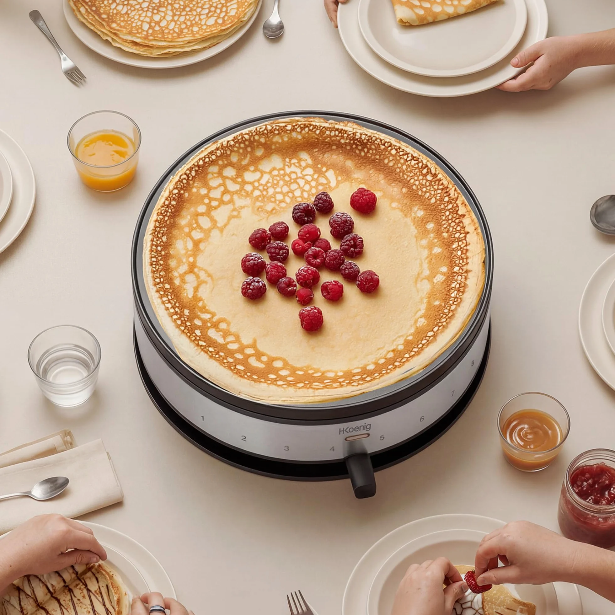 H.Koenig Crepiera con Piastra Reversibile 2 in 1 KREP56,Crêpes,Mini Crêpes,Pancakes,Termostato Regolabile Fino a 230°,Rivestimento Antiaderente,1500W