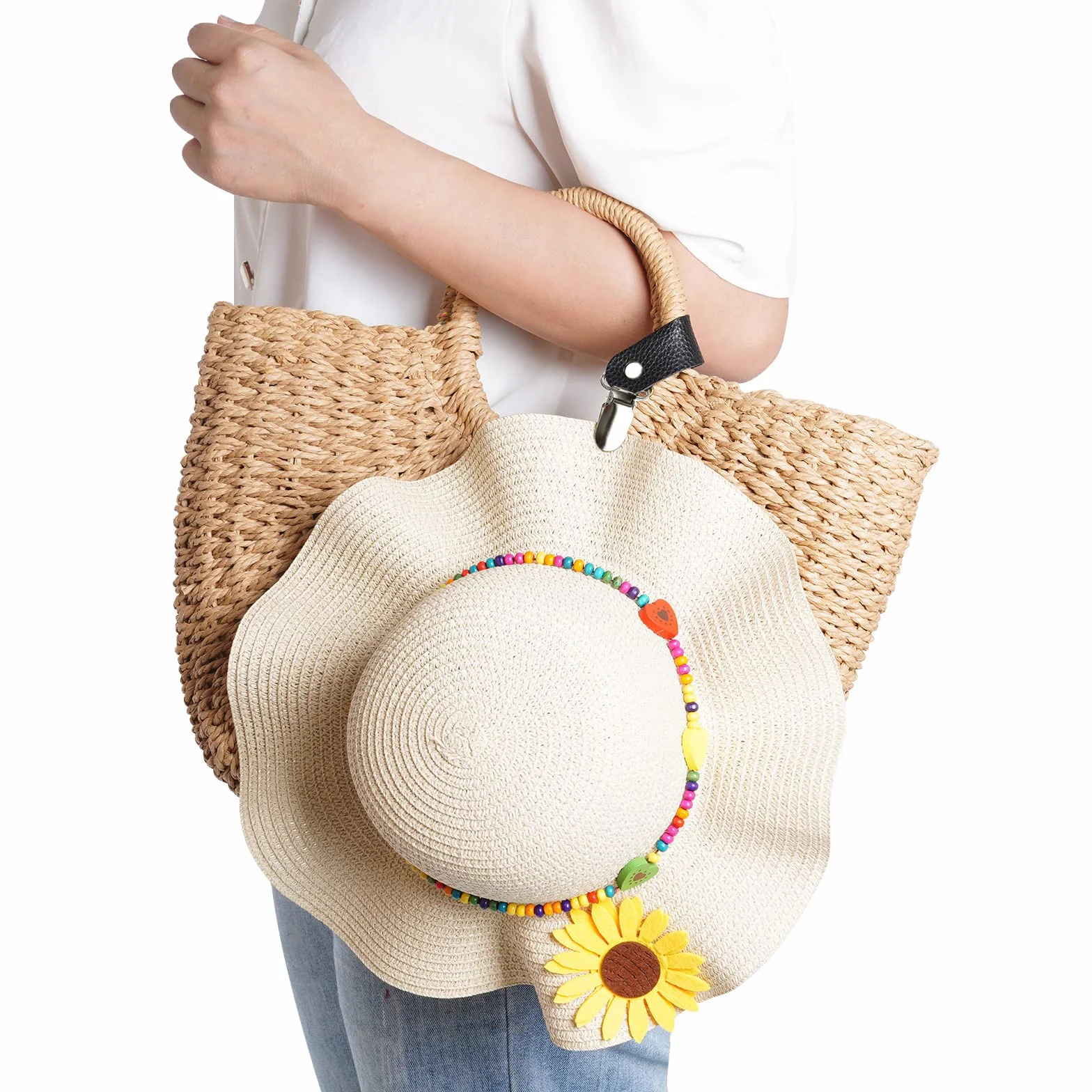 2 Clip per Cappelli da Viaggio in Borsa in Pelle PU, Multifunzione per All'aperto (Marrone+Nero)