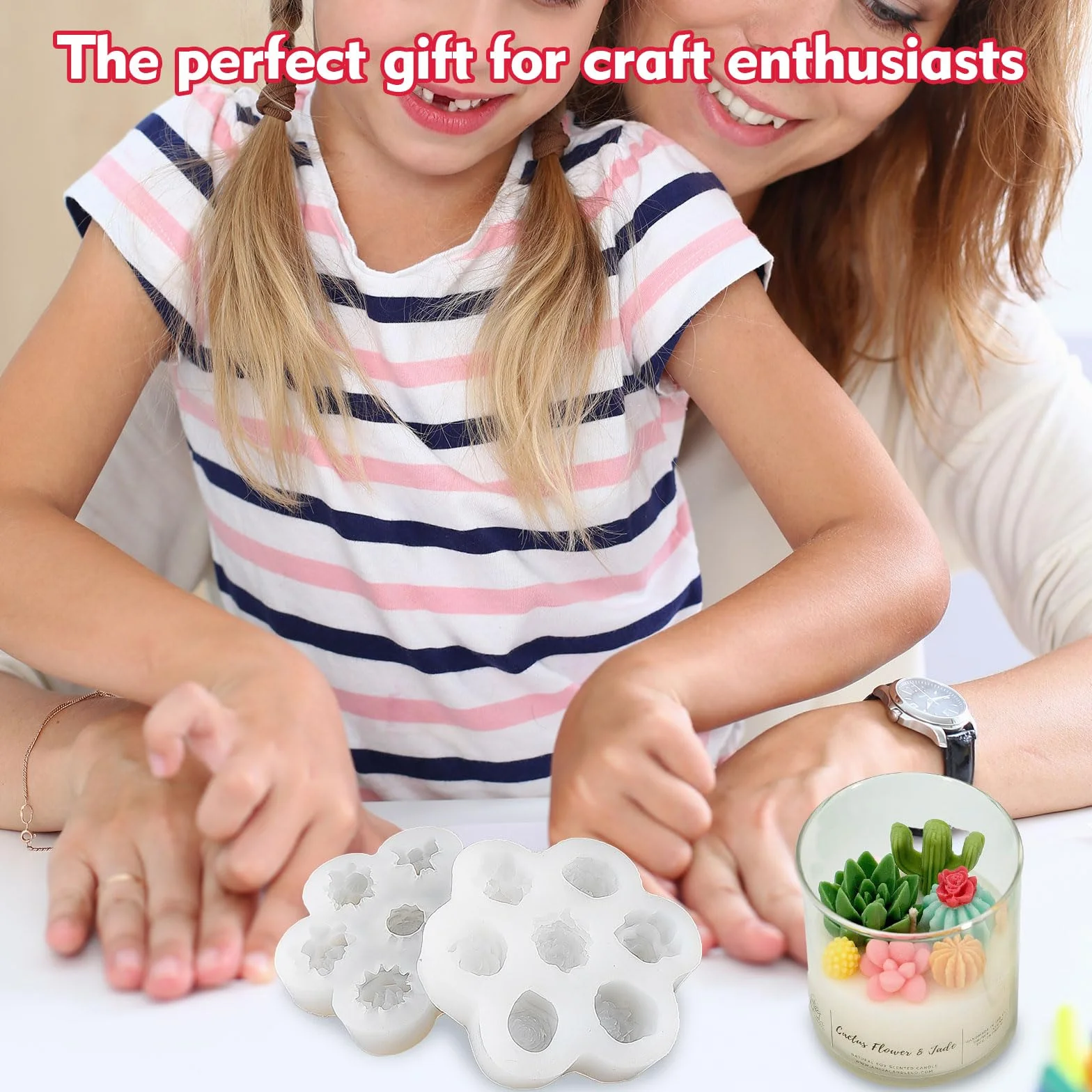 2 Pezzi Stampi per Candele Fiori, Succulenta + Rosa, Stampo in Silicone 3D per Candele, per Torte, Cioccolato, Fondente, Aromaterapia e Creazione di Candele