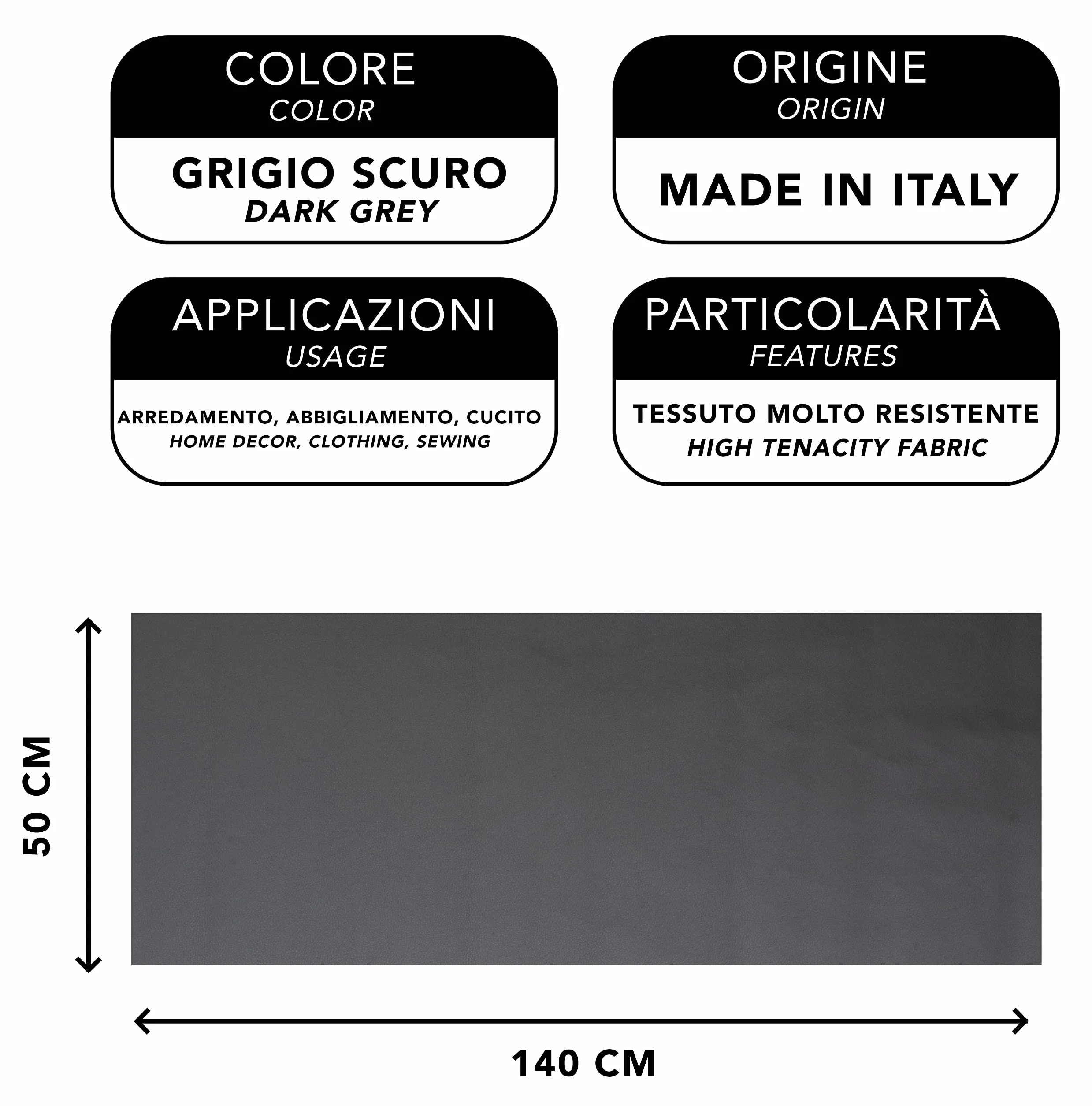 IPEA Tessuto Ecopelle Finta Pelle Rivestimento Arredamento 140 x 50 cm Pelle Sintetica Morbida Grigio Scuro