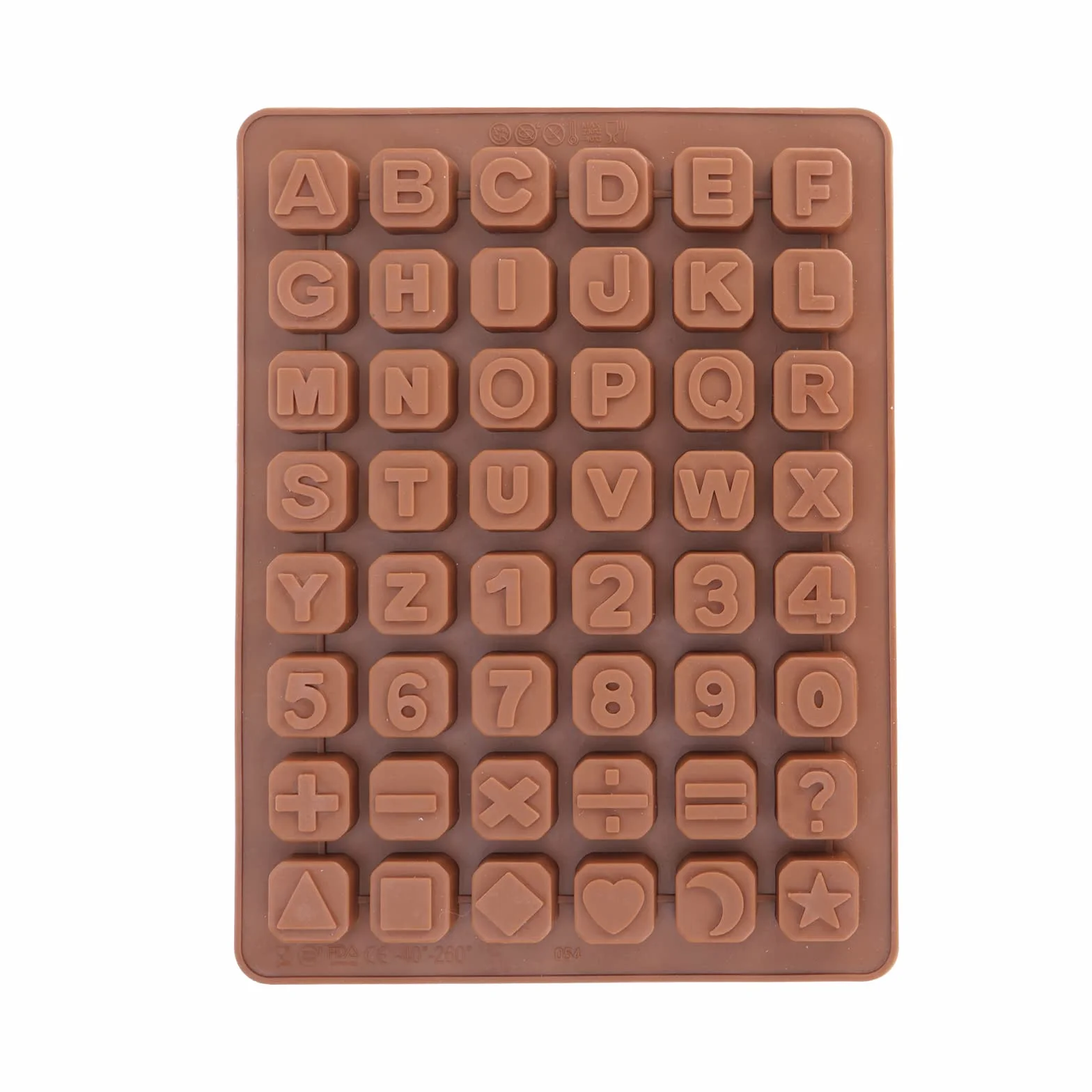 Seifenprofis - 48 lettere (A-Z), numeri e caratteri speciali – stampo in silicone per sapone, cioccolato e altre creazioni (24 x 18 x 1,5 cm)