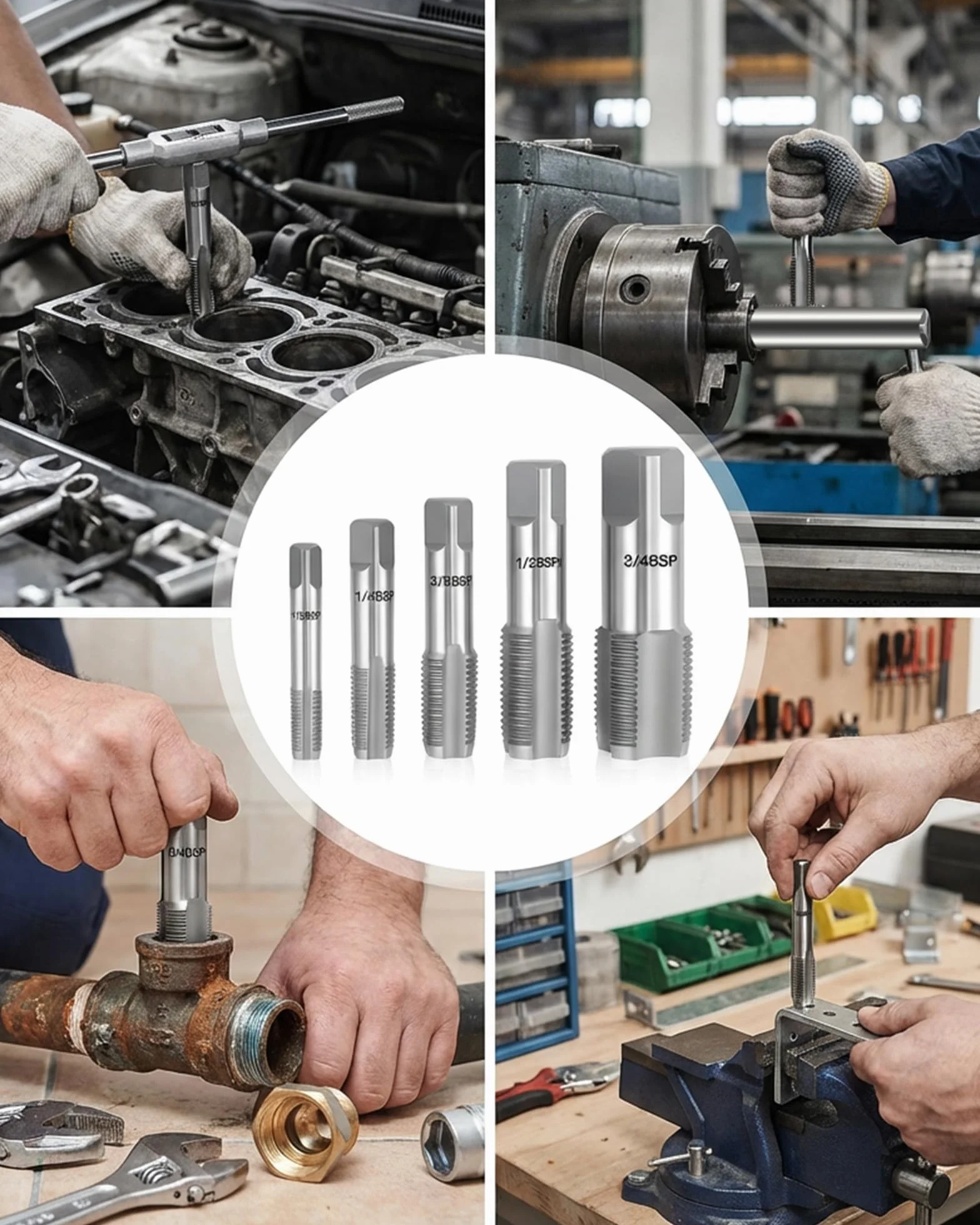 Set di 5 trapani per filettature di tubi BSP: 1/8 pollici, 1/4 pollici, 3/8 pollici, 1/2 pollici, 3/4 pollici filettatura interna ed esterna, utensile di riparazione per tubi metallici con