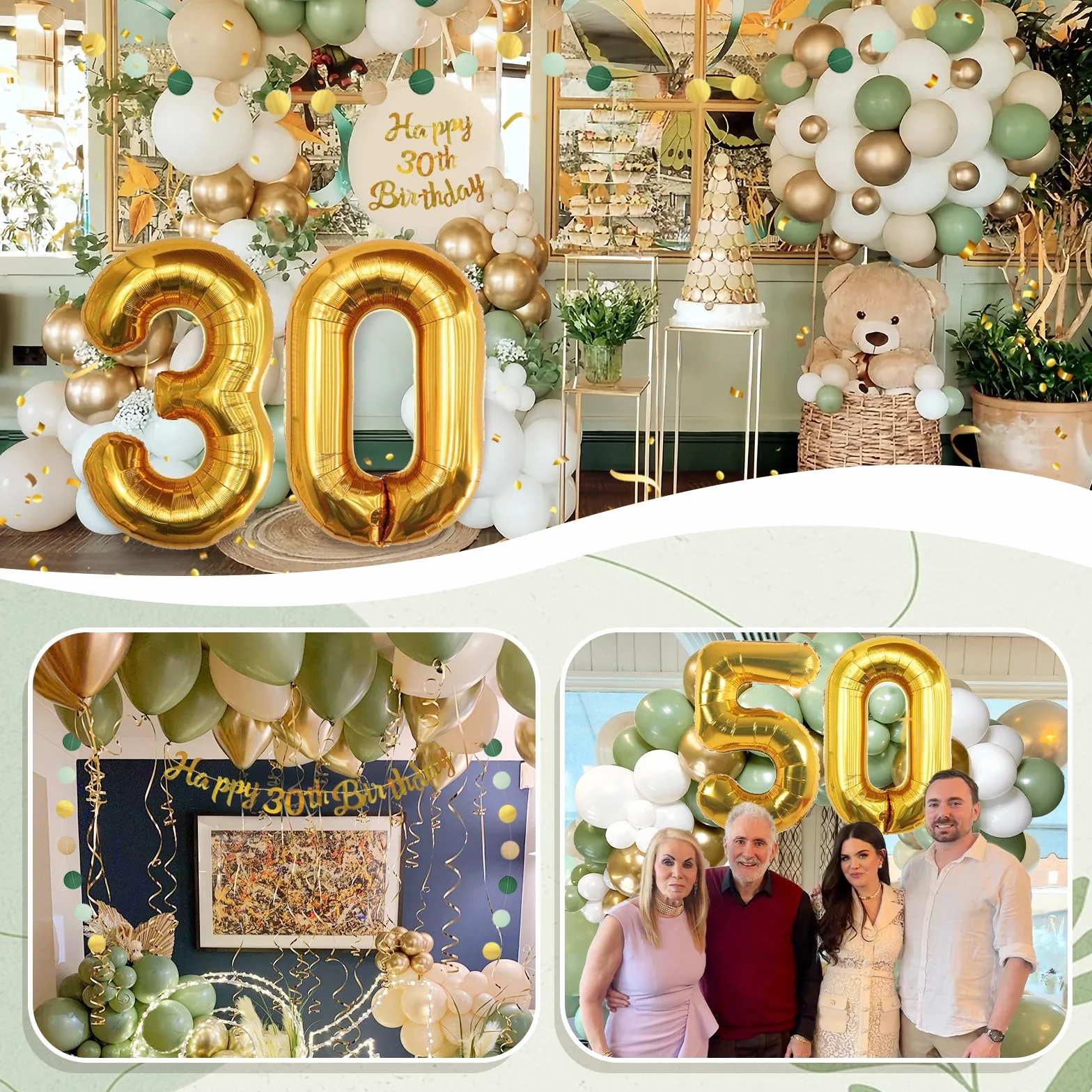 Palloncini 30 Anni Compleanno Verde Oro,Decorazioni 30 anni Compleanno Donna Uomo,Festone Happy 30th Birthday,Pompons, Palloncino Cuore Riutilizzabile,30 Anni Decorazioni Festa Compleanno