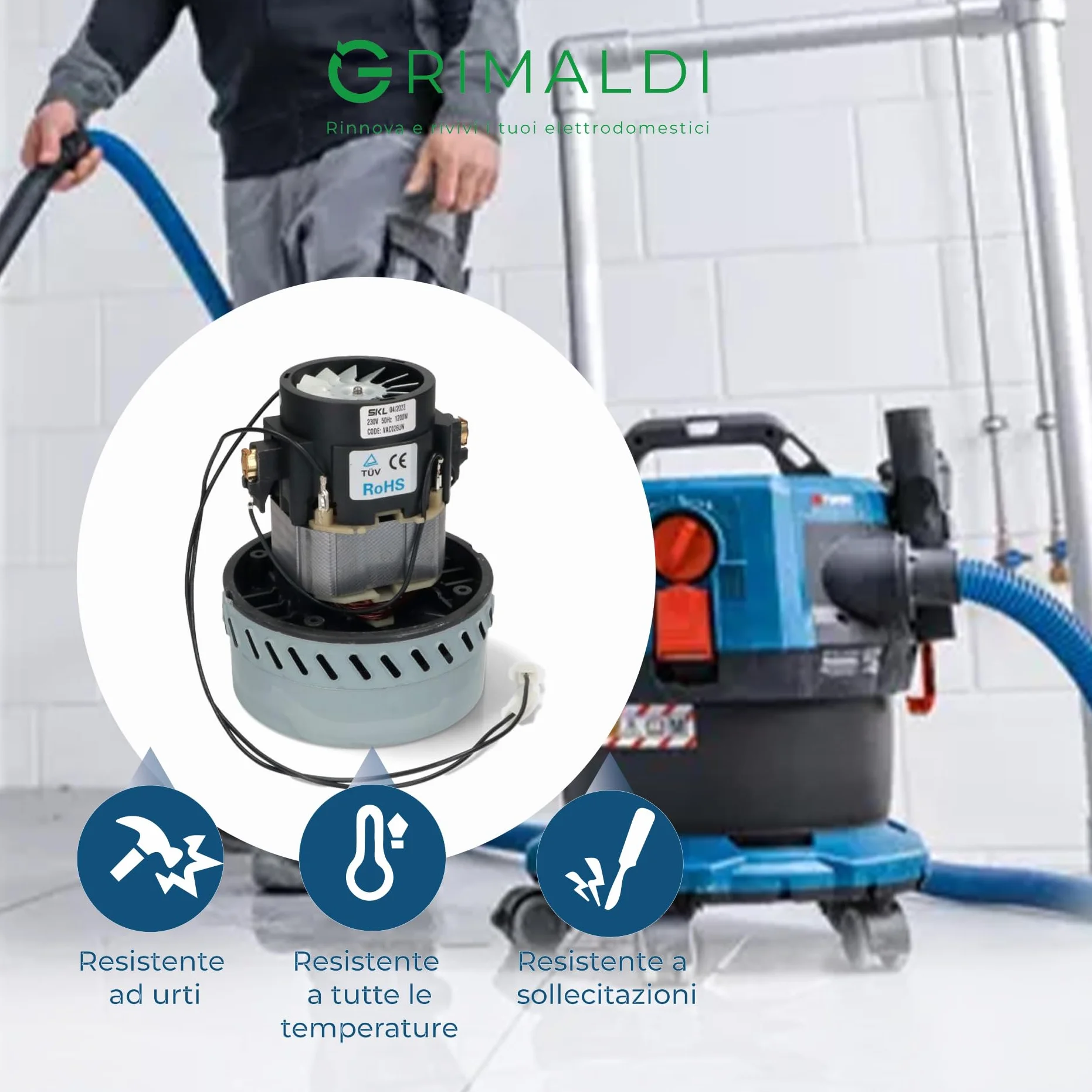 G GRIMALDI Motore Aspirapolvere 1200W Liquidi Bidoni Industriale Bistadio Autolavaggi H032