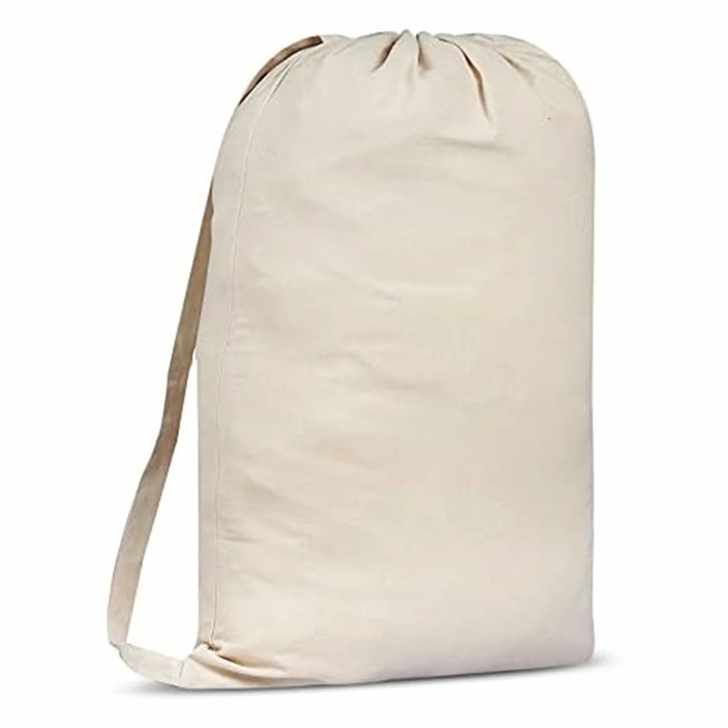 SweetNeedle Sacco portabiancheria in tela di alta qualità con tracolla - 100% cotone, tessuto intrecciato, altamente resistente, chiusura con coulisse, beige, 75x56 cm 40 l