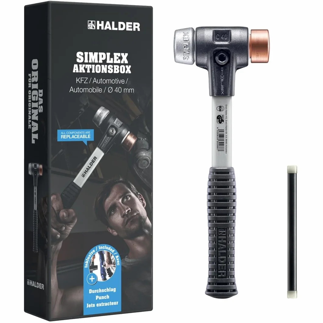HALDER - Scatola d'azione per auto, martello delicato SIMPLEX D40, rame/metallo morbido + foratura | 3749s001