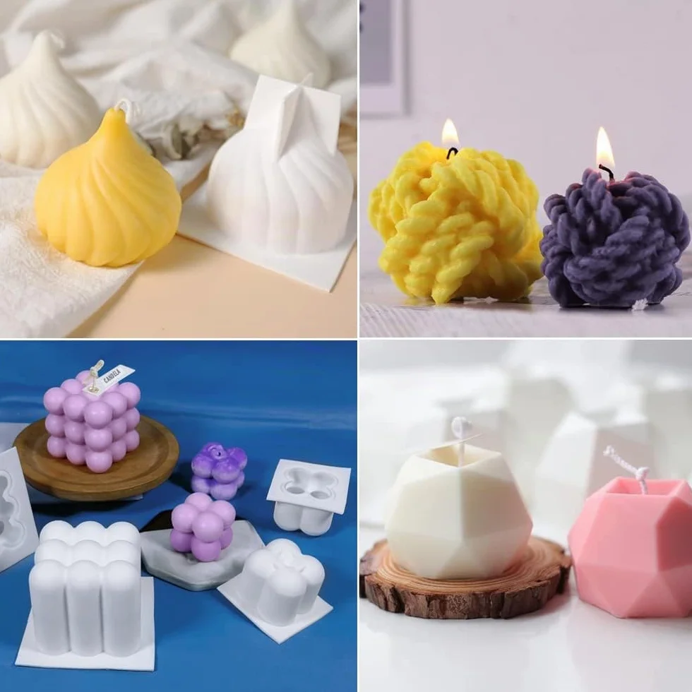 Set di 6 Stampi, per Candele Cubo a Bolle 3D, in Silicone Rosa con 100 Stoppini e Porta Stoppino, per candele profumate fai da te, sapone
