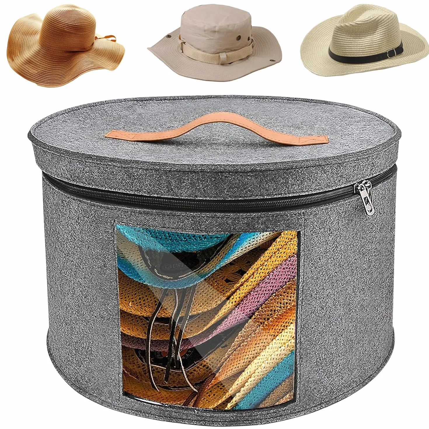 Contenitore Per Cappelli Pieghevole, Scatole Per Cappelli Rotonde Da Viaggio, Cappelliera, Cappelliera Rotonda Con Coperchio con Coperchio e Zip, Contenitori da Viaggio Rotondi(Grigio Medio)