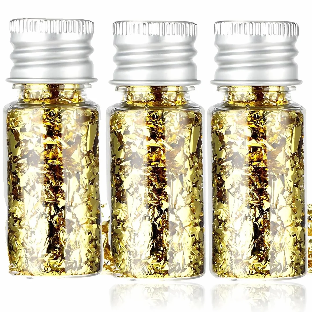 3 pezzi di schegge di foglia d'oro, con pince e pennelli, decorazione multifunzionale, foglia d'oro per la cottura, decorazioni per fai-da-te, carta stagnola decorativa per artigianato