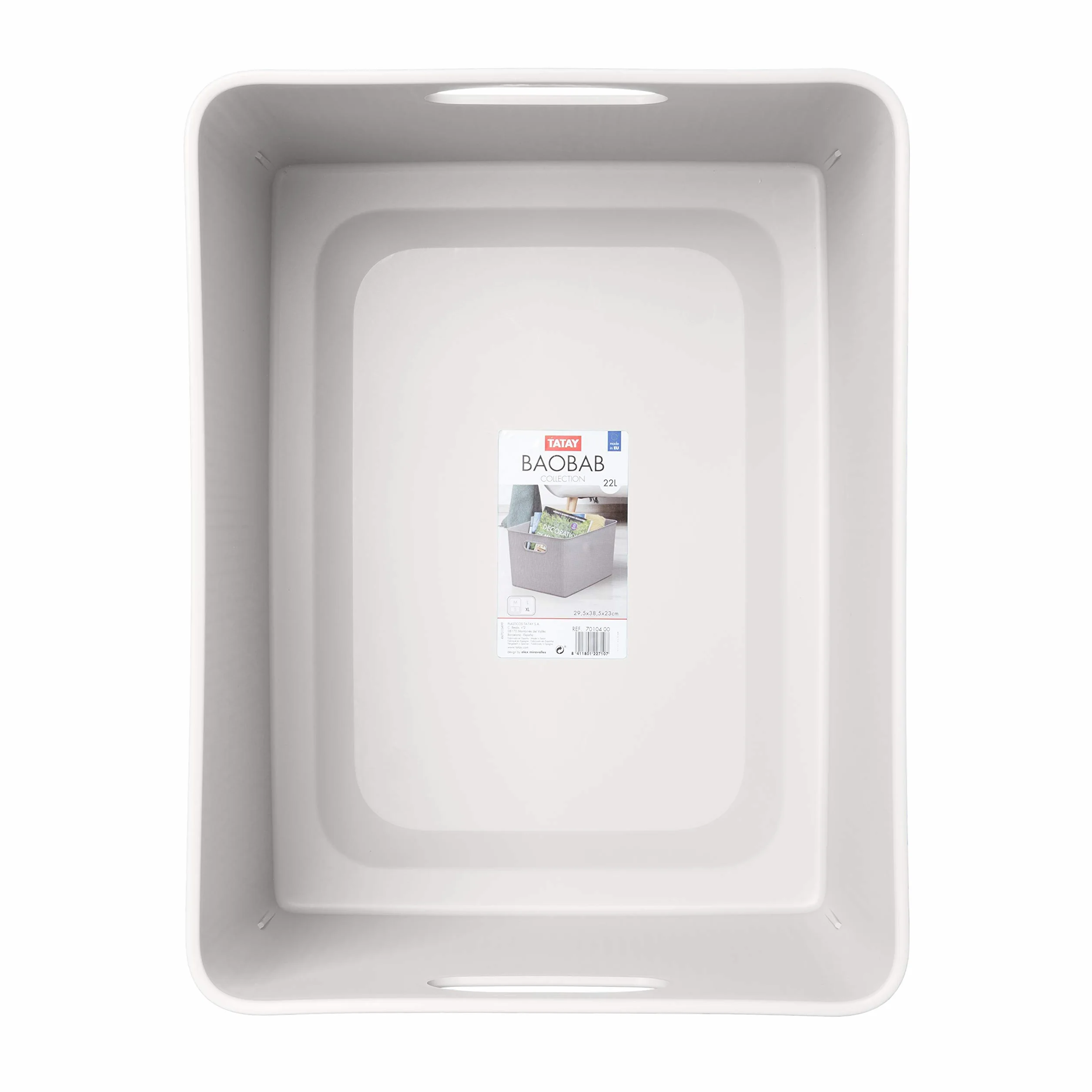 TATAY Cestino Portaoggetti Plastica 22 L Baobab Scatola Organizzatrice Manici Integrati Plastica Riciclata Senza BPA 29,4 x 38,5 x 23 cm Bianco
