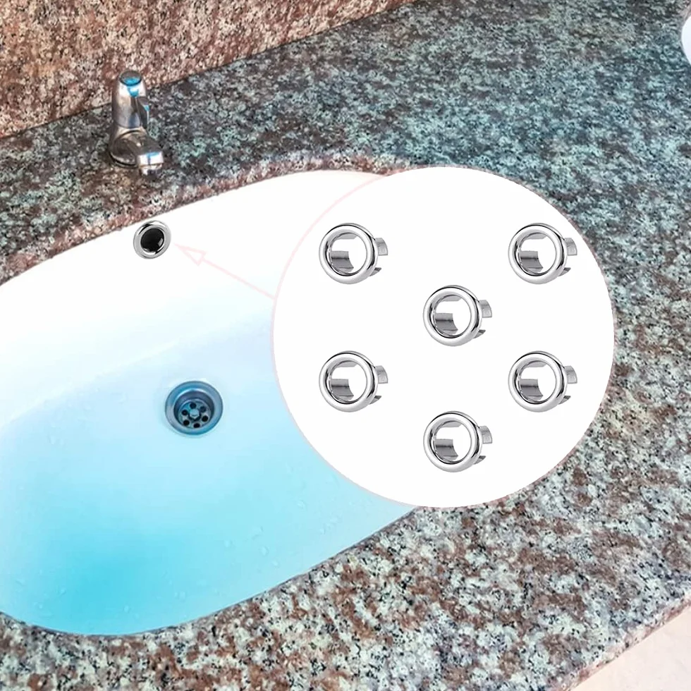 Anelli di Troppo Pieno, 6 Pezzi Anelli Tappi Troppopieno per Lavello, Plastica Anello di Overflow Lavandino Copertura, Copertura Rotonda di Troppo Pieno, Lavabo Cromati Anello di Troppopieno