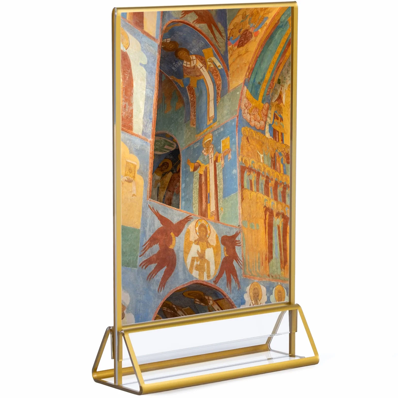 Dezzer Supporto per cartelli in acrilico con bordi dorati e supporto verticale, confezione da 6 supporti verticali per menu da tavolo per matrimoni, banchetti, cartelli(12,7 x 17,8 cm)