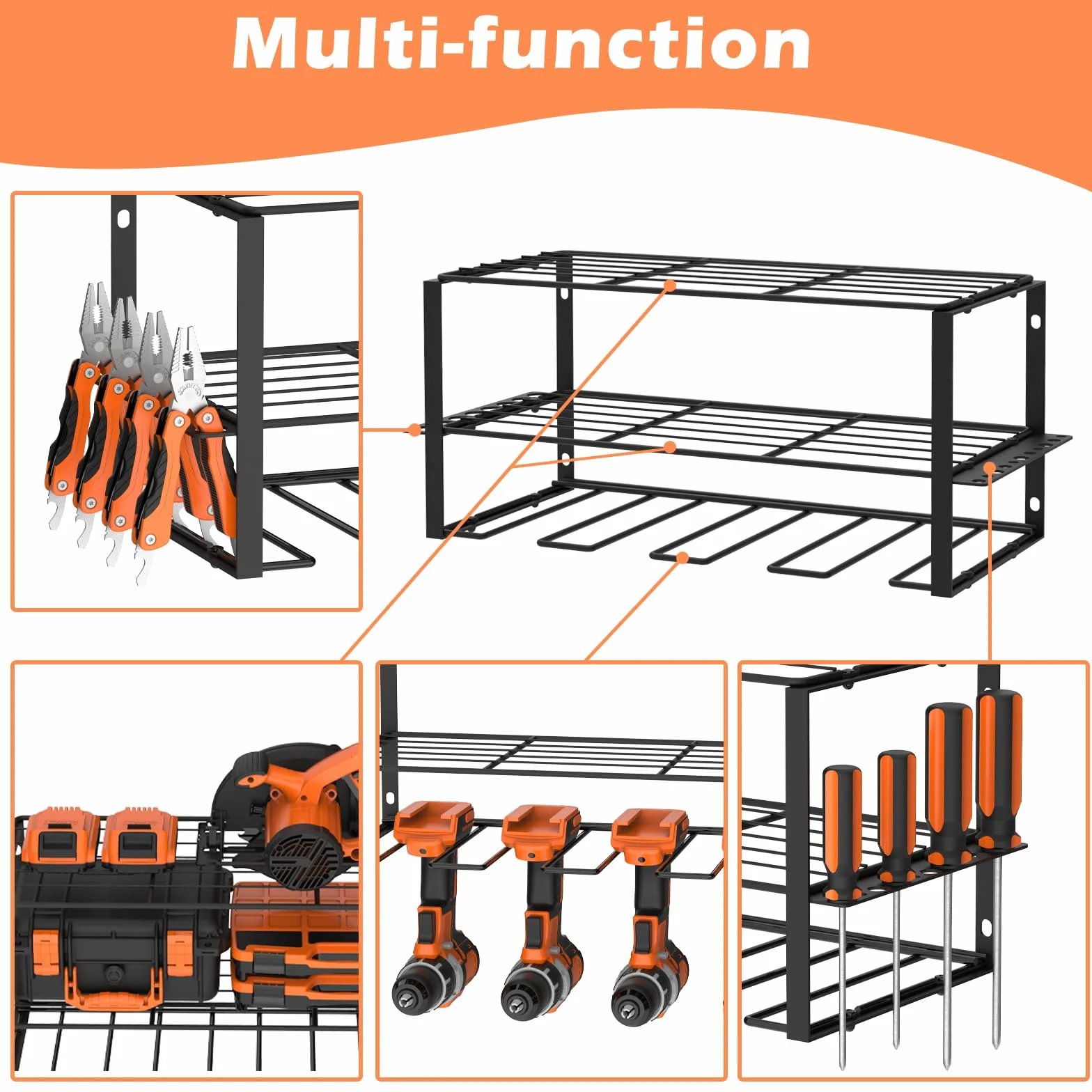 Organizer per utensili elettrici, Organizer Per Attrezzi, supporto da parete per trapano a grande capacità, organizer e portaoggetti per attrezzi, rack per riporre attrezzi per Garage Officina