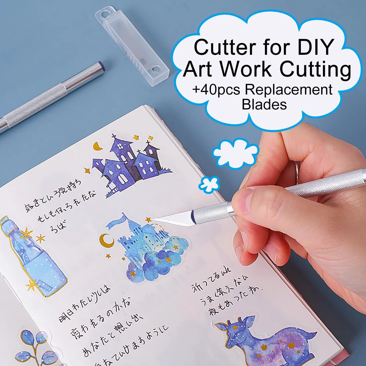 2 Pezzi Cutter Di Precisione, con 40 lame di ricambio, per Hobby, Arte, Intaglio (Argento)