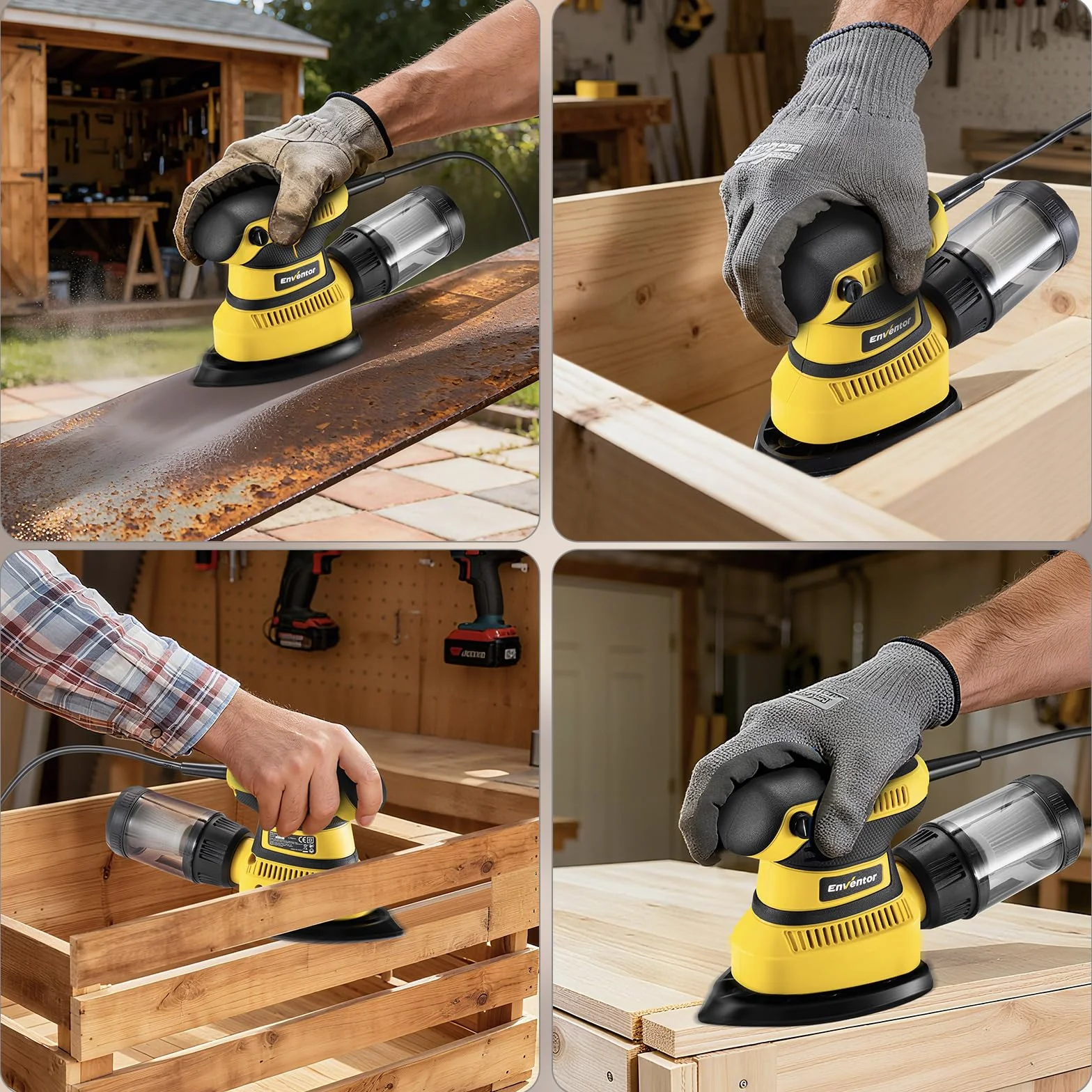 Enventor Levigatrice Mouse 210W 15000RPM Carta Vetrata 16PCS Contenitore Polvere Legno Metallo