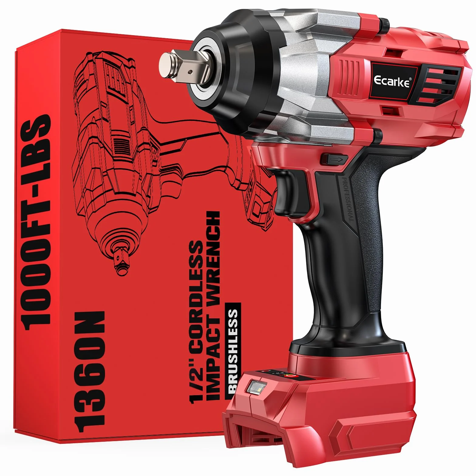 Ecarke Avvitatore a Impulsi 1400Nm, Compatibile con Batterie Milwaukee 18V, 1/2" Brushless con Luce LED per Smontaggio Ruote, Lavori Edili e Auto (Senza Batteria e Caricatore)