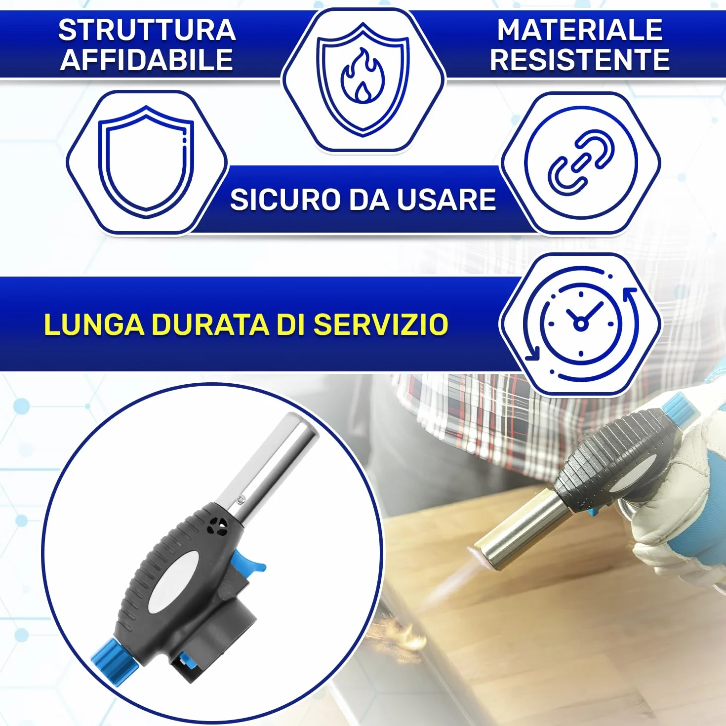 Cannello a Gas 1,3 kW 1300°C con Accensione Piezoelettrica e Attacco Tipo TWIST - Bruciatore a Gas Butano Adatto per Saldatura e Come Torcia Cucina Professionale - MONTERAL