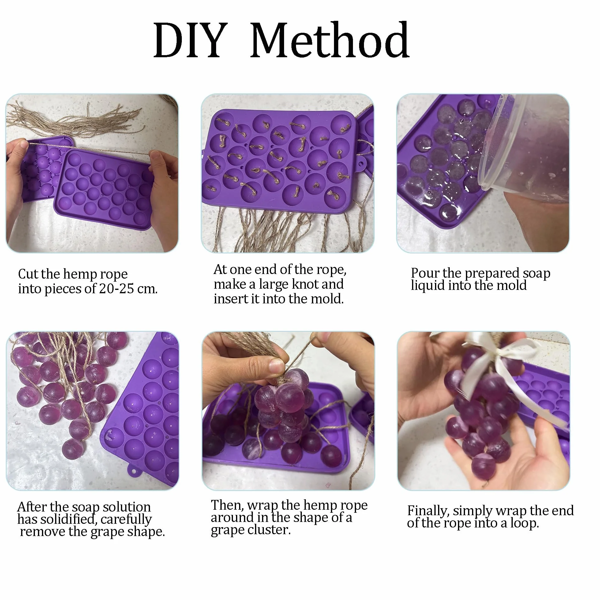 Kit per sapone fai da te con stampo in silicone e corda di juta, crea la tua uva di sapone artigianale, stampi per sapone all’uva per principianti, progetti creativi, regali fatti a mano e decorazioni