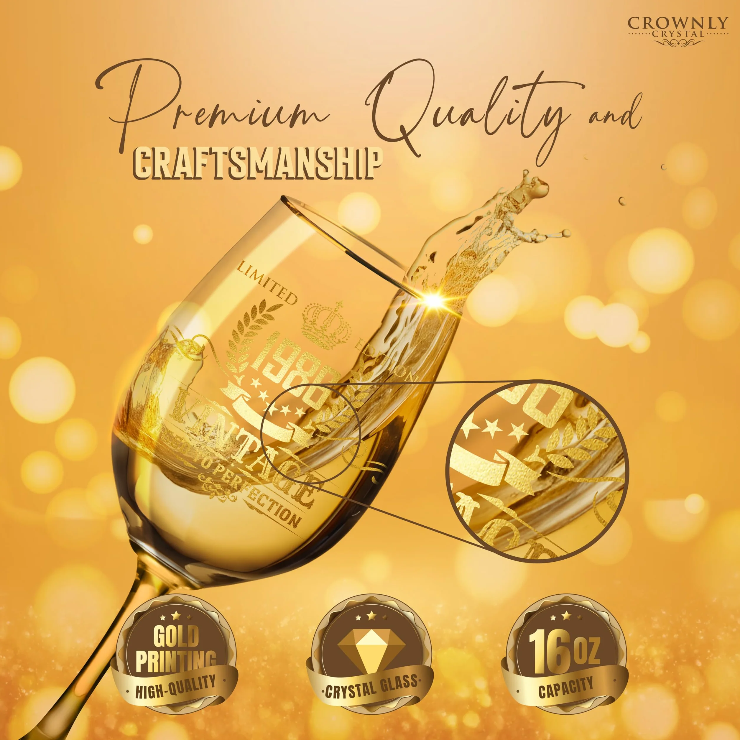 CROWNLY CRYSTAL® Bicchiere Personalizzato Donna 40° Compleanno Idea Regalo