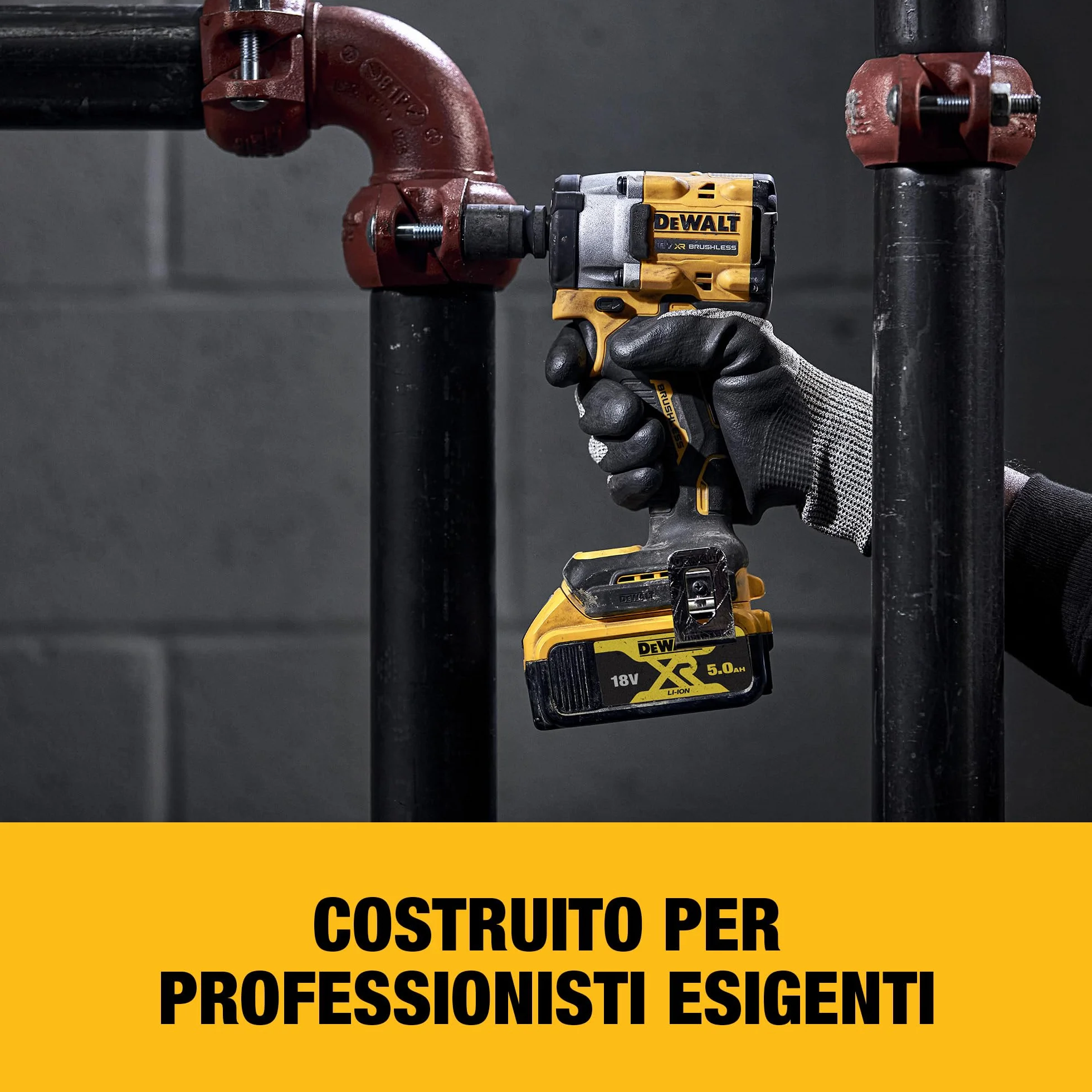 DEWALT Avvitatore a impulsi compatto 18V XR Brushless con attacco quadro 1/2" e perno di tenuta, solo corpo macchina, DCF922N-XJ