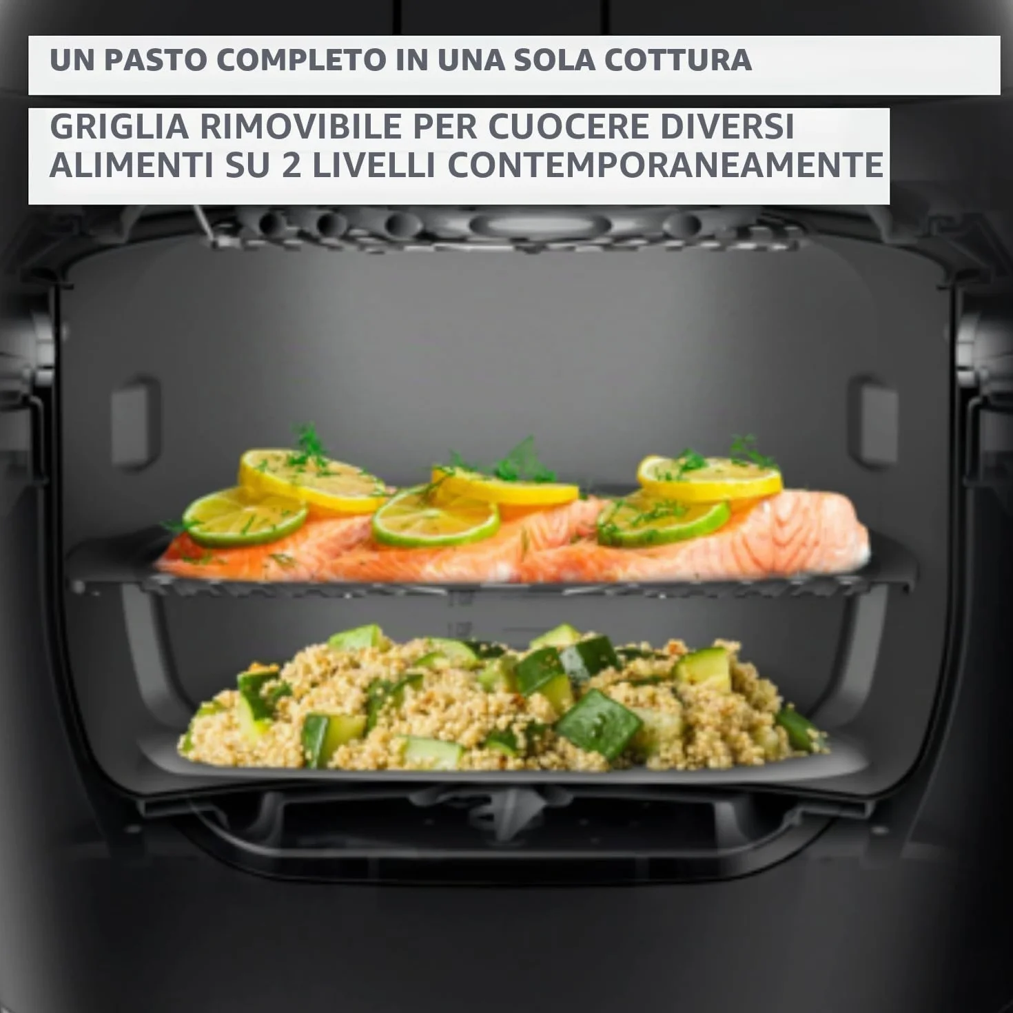 Moulinex Multicook & Fry MZ730BF0 Multicooker e friggitrice ad aria integrata, con 12 programmi, cottura su 2 piani, funzione di programmazione, capacità da 6 l, grigio (gris hippo)