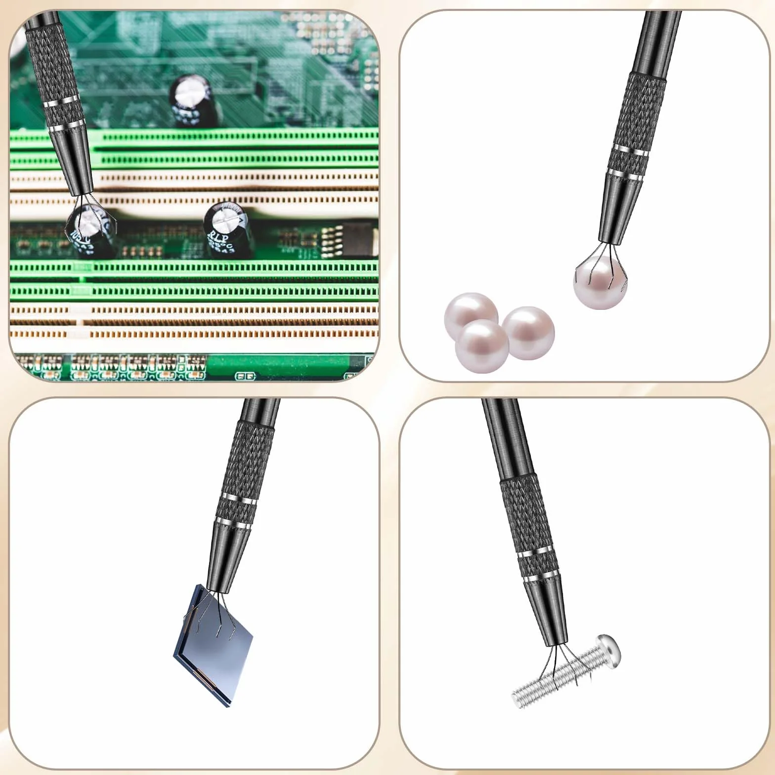 4 rebbi BGA Chip Pick Piercing Ball Grabber Tool, 4-claw Acciaio Inox Gioielliere, Pick Up Strumento per Piccole Parti, IC Chip Componenti Elettronici, Nero