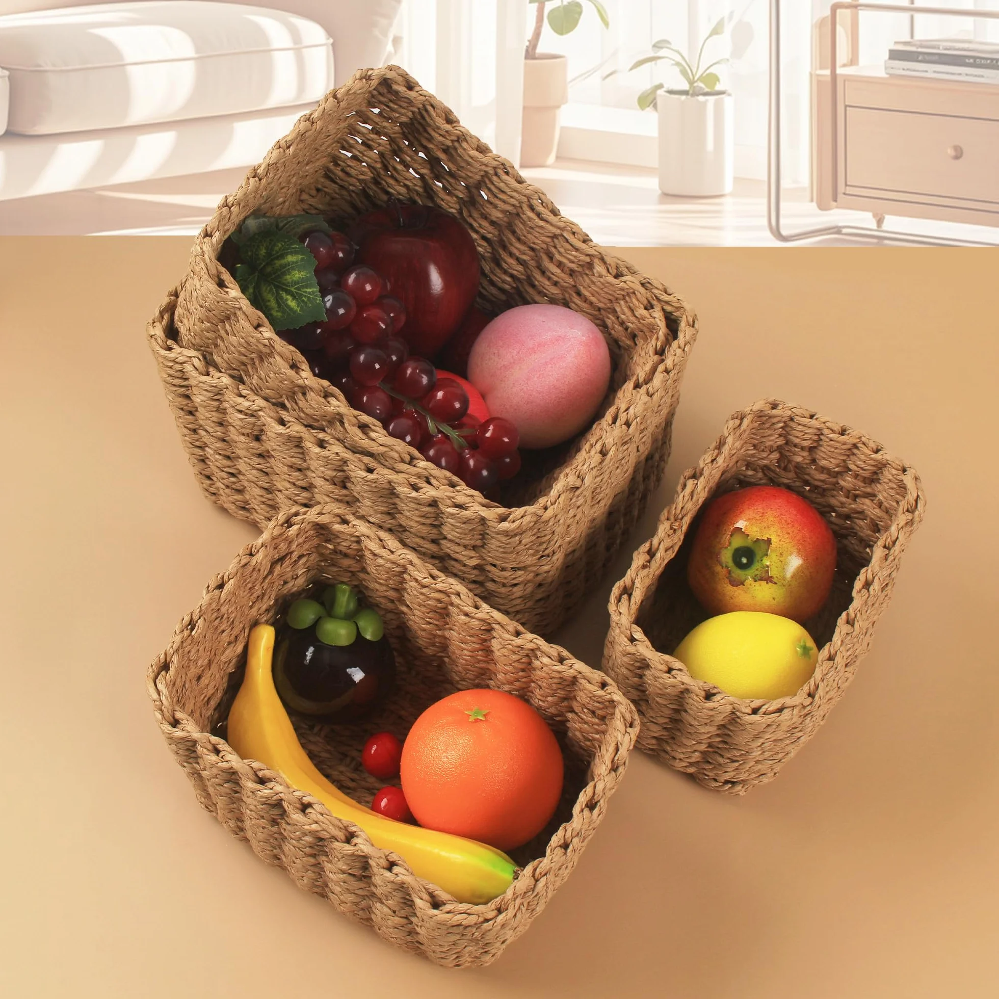 Cestini Portaoggetti in Vimini Naturale Set di 4 per Bagno Armadio Cucina