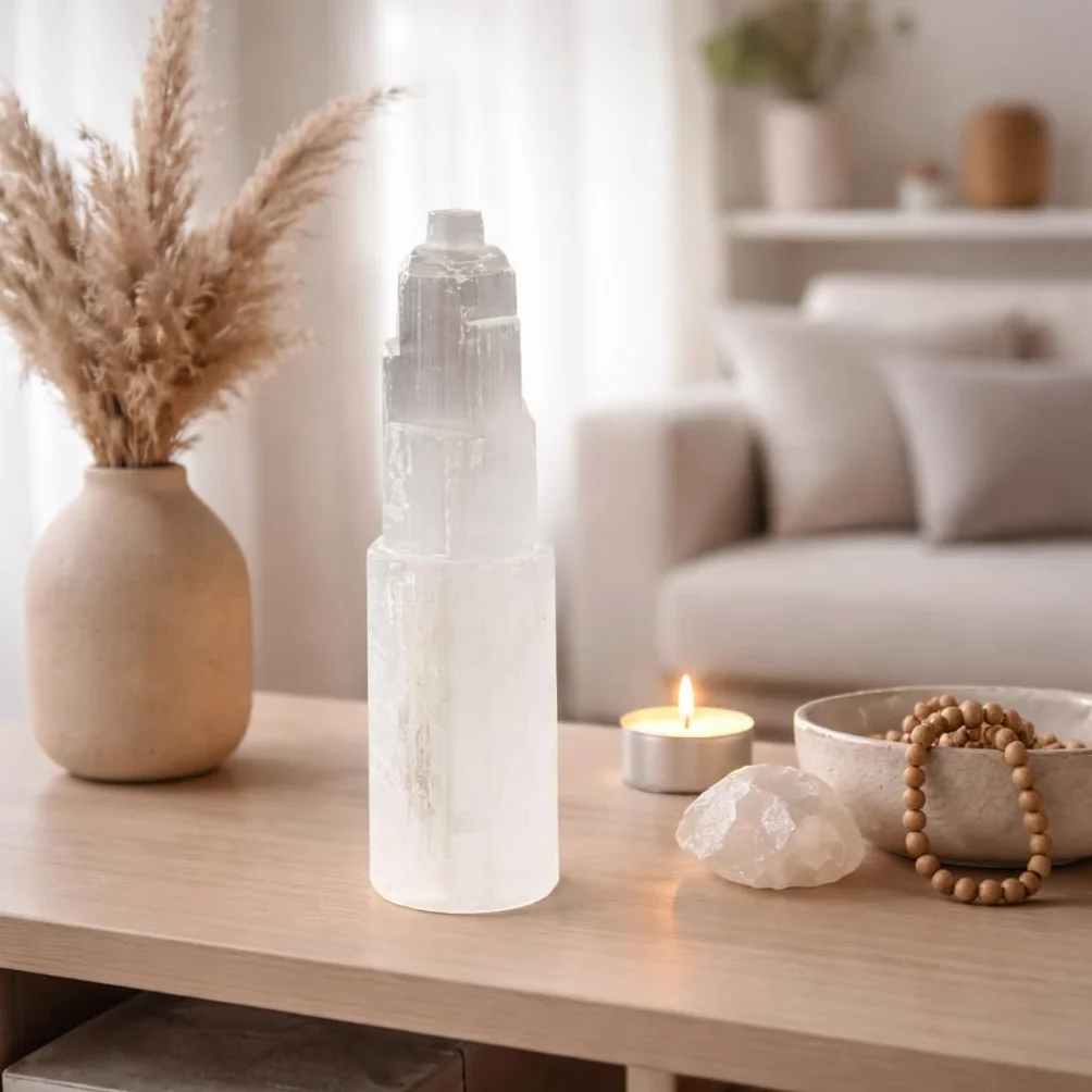 Torre di cristallo di selenite naturale 15cm Meditazione Cristallo decorazione