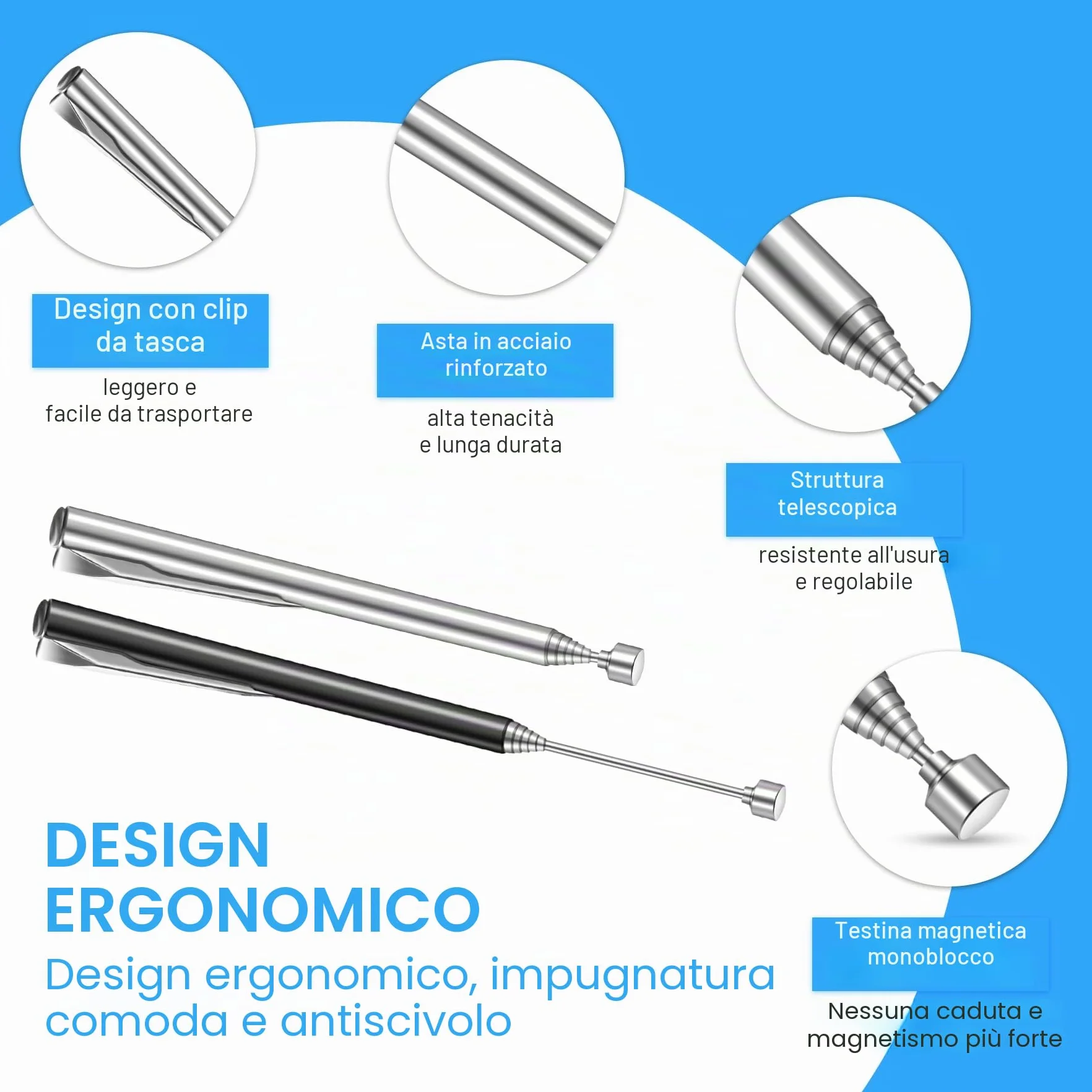 2 Pezzi Asta Magnetica Telescopica, 64 cm Strumento Magnetico in Acciaio Inox, 1,5 LB Calamita Potente Pick Up Tool per Viti, Dadi, Chiavi, Parti Metalliche, a Casa, Auto, Ufficio