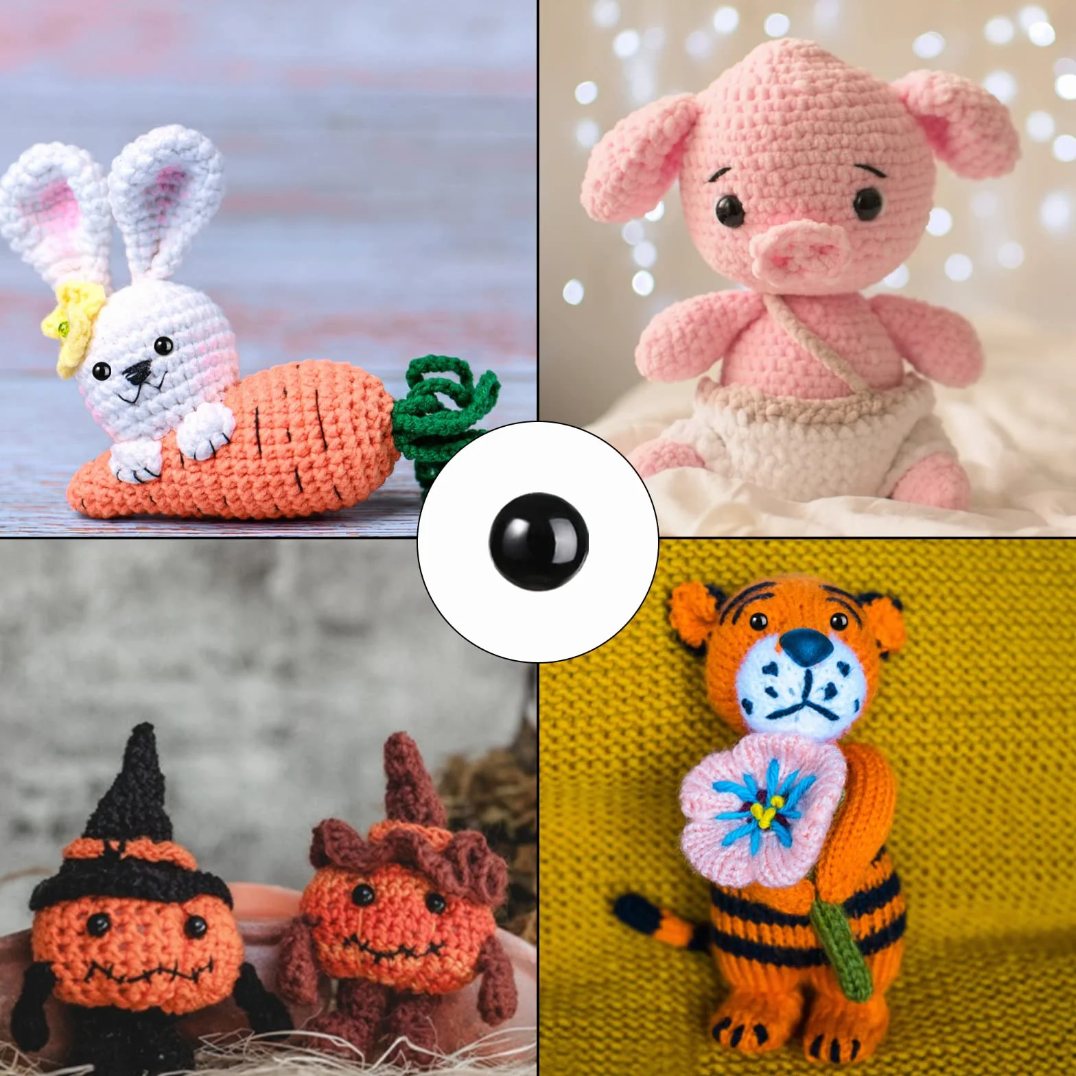Occhi di sicurezza per uncinetto in plastica Occhi di sicurezza colorati per amigurumi con rondelle Occhi di sicurezza neri per animali imbottiti per artigianato (12mm-)