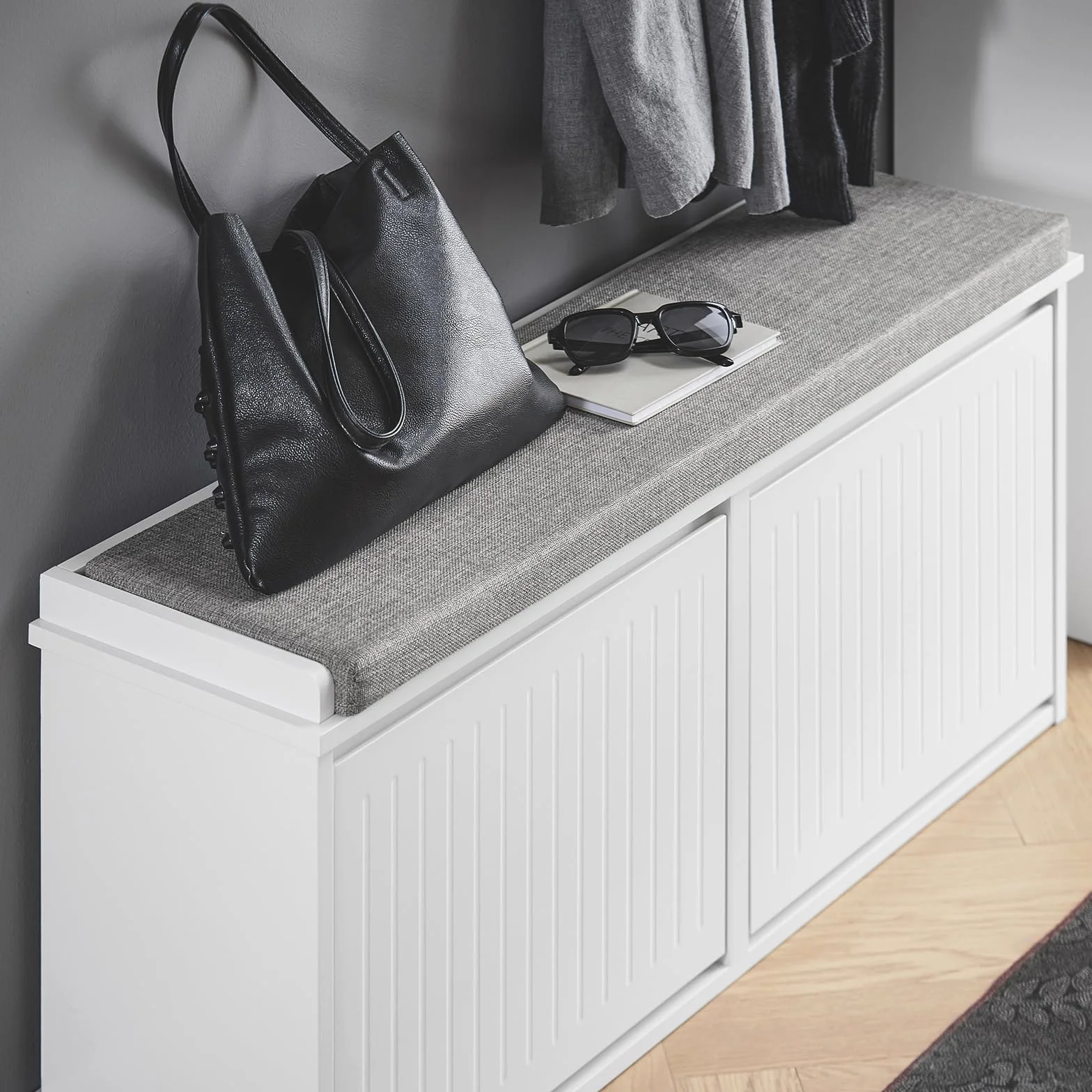 SoBuy Panca Scarpiera da Ingresso - Scarpiera Salvaspazio Slim in Legno, Panca Contenitore per 8-10 Paia di Scarpe, 155kg di Carico, Bianco, 100x26x46cm, FSR98-XL-W